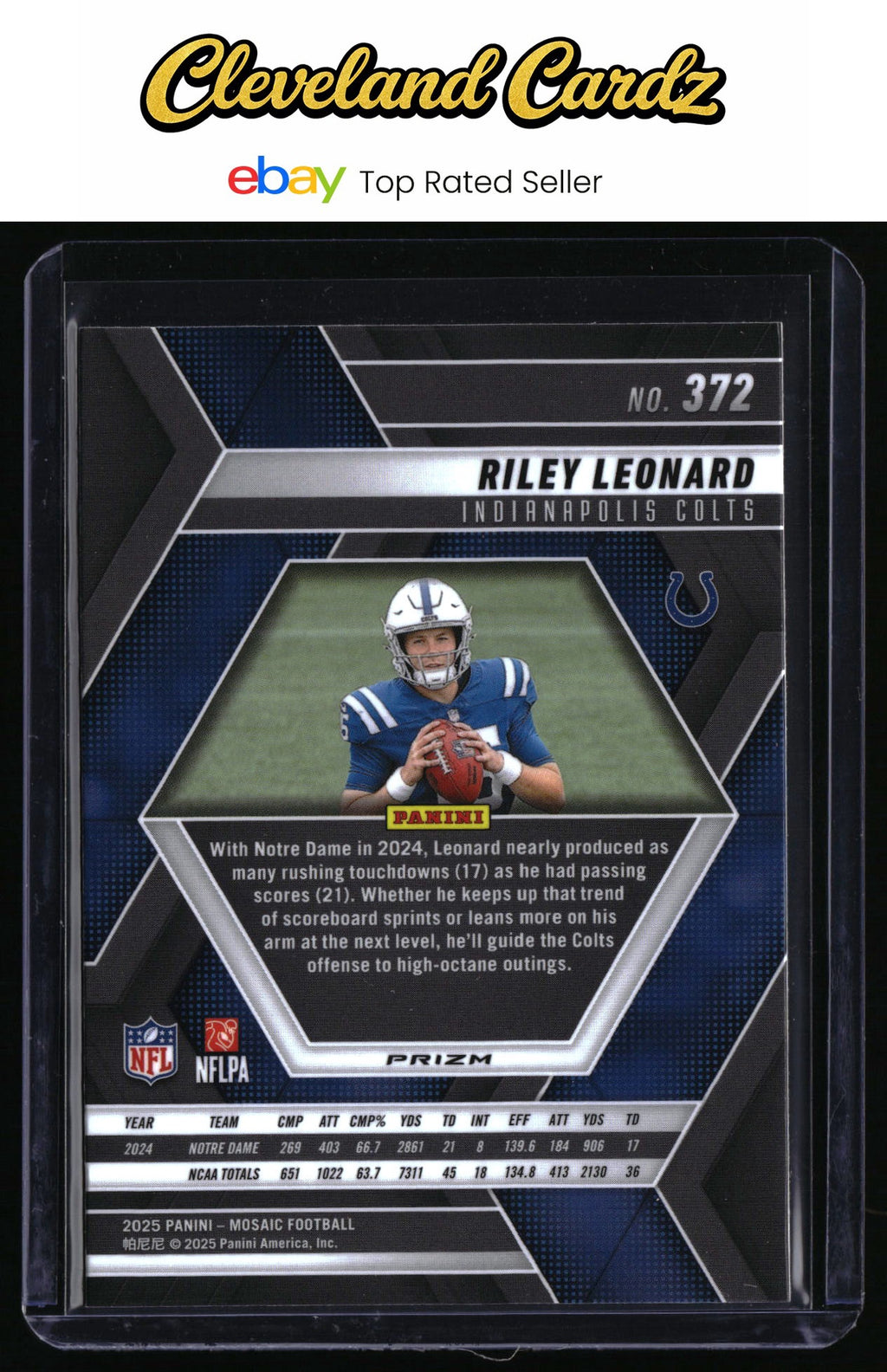 2025 Panini Mosaic #372 Riley Leonard Mosaic Reactive Blue RC