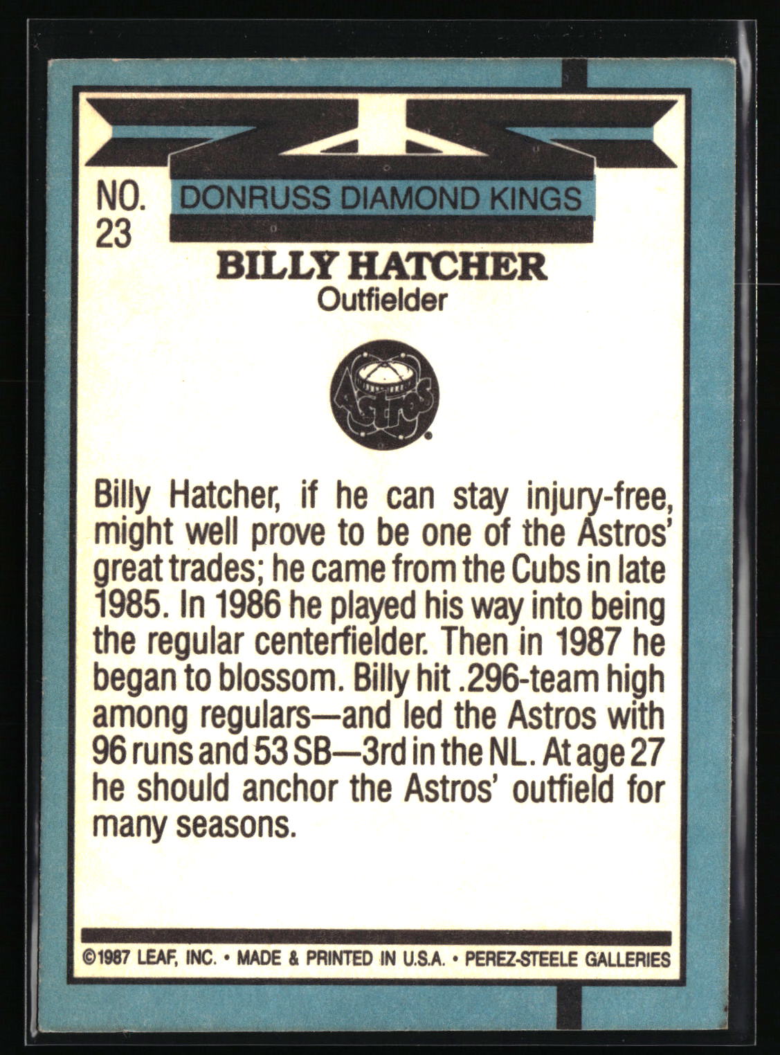 1988 Donruss #23 Billy Hatcher