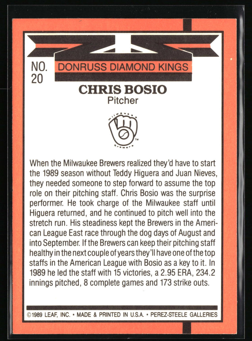 1990 Donruss #20 Chris Bosio
