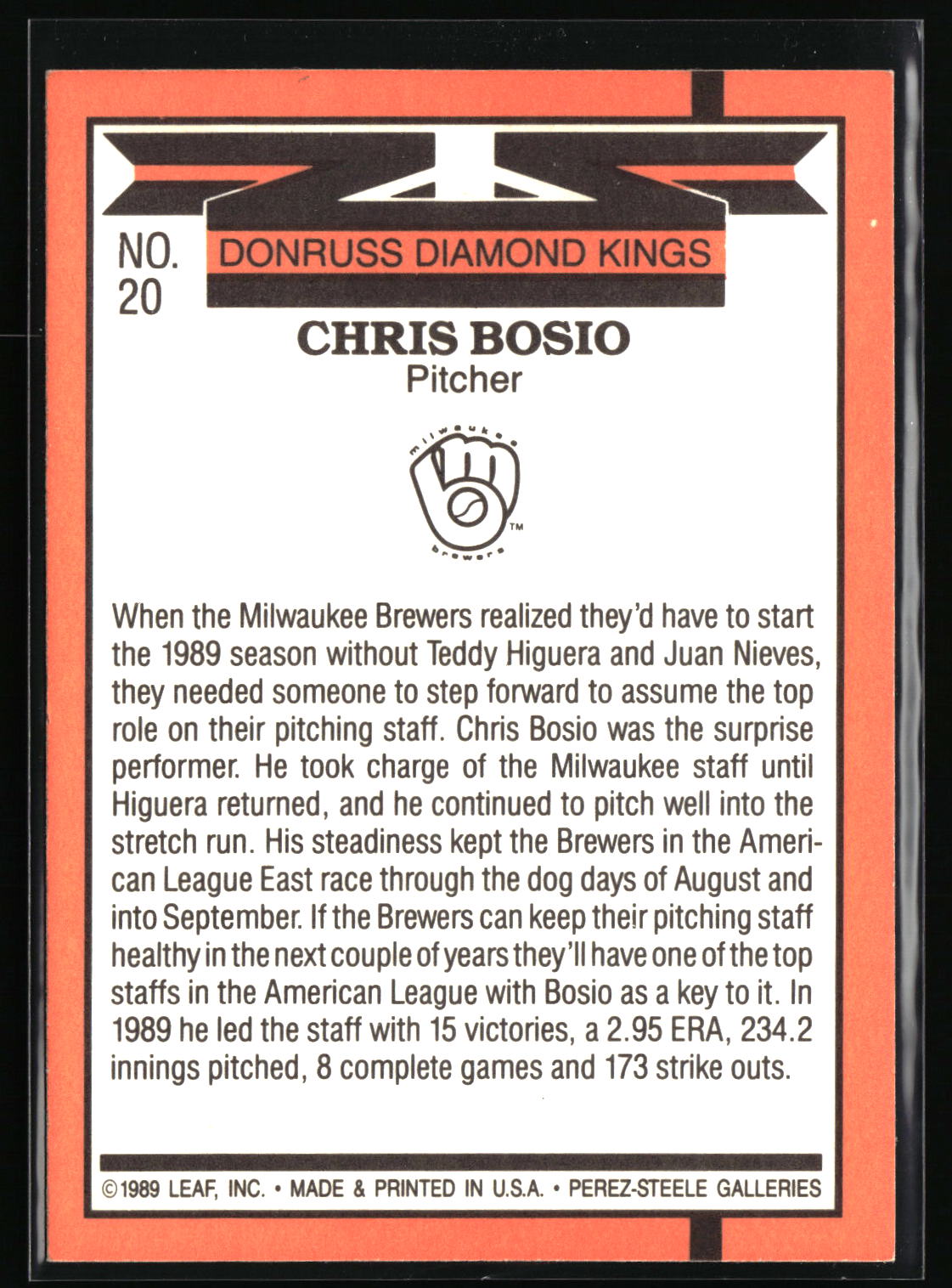 1990 Donruss #20 Chris Bosio
