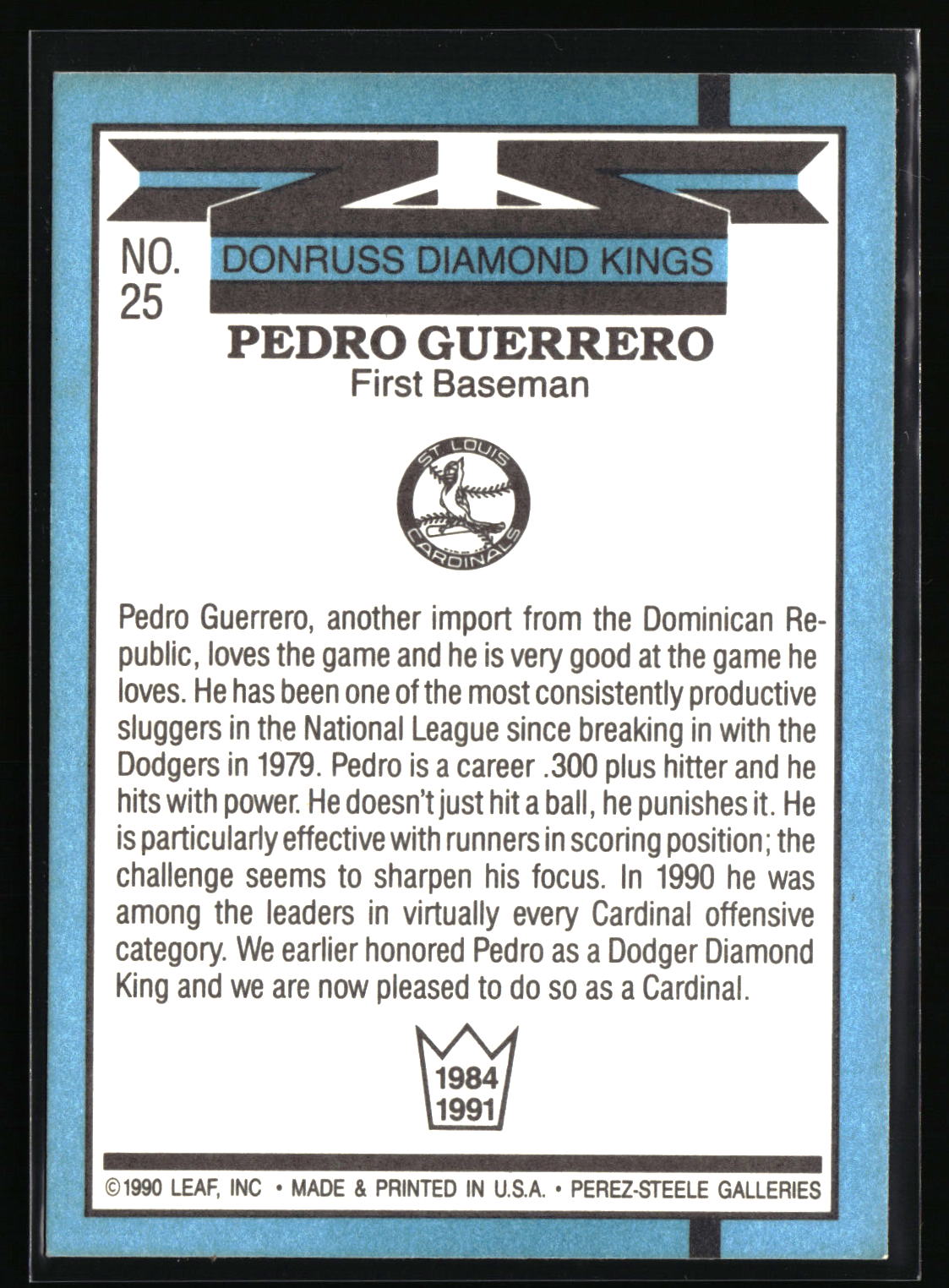 1991 Donruss #25 Pedro Guerrero