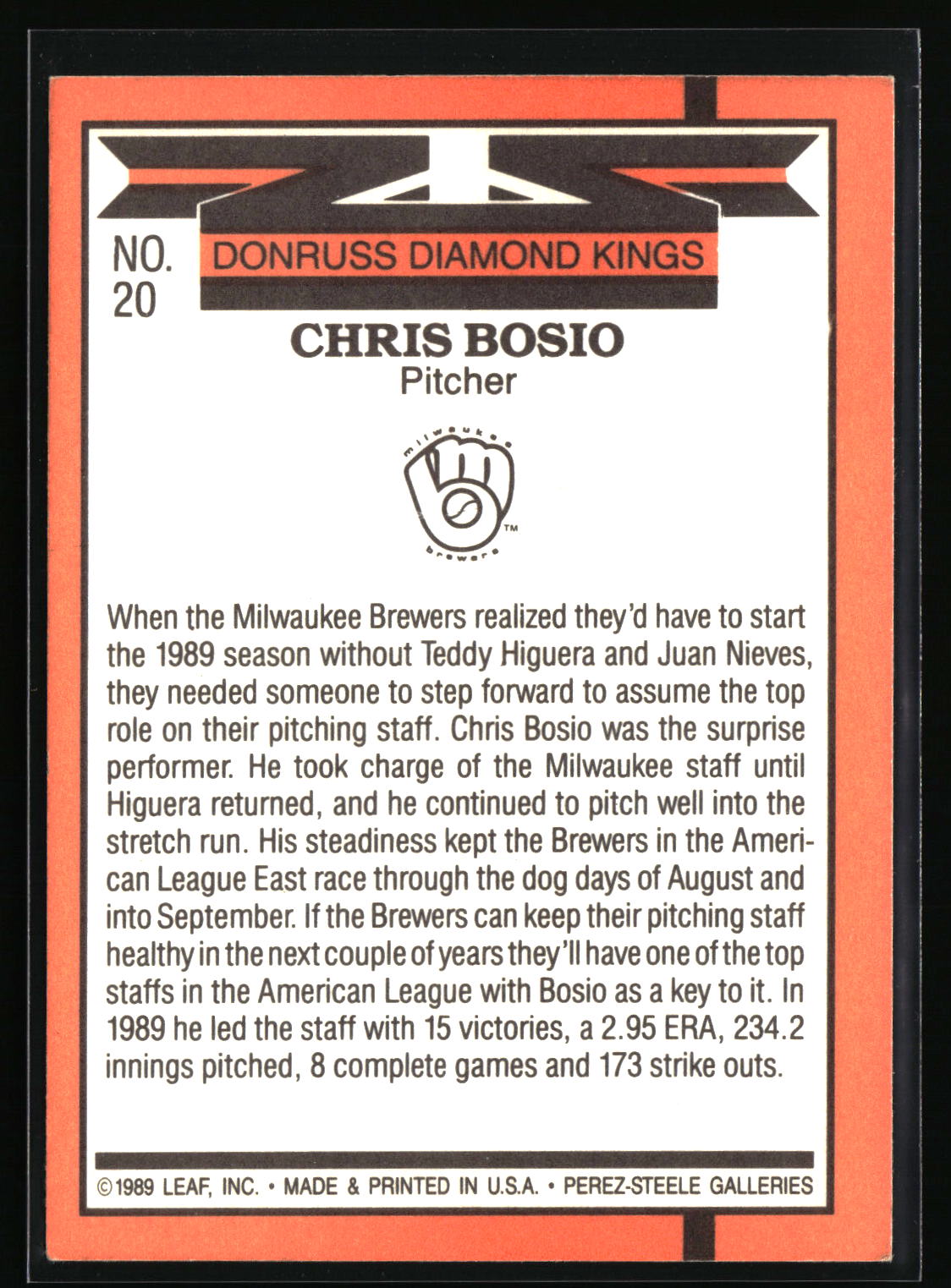 1990 Donruss #20 Chris Bosio