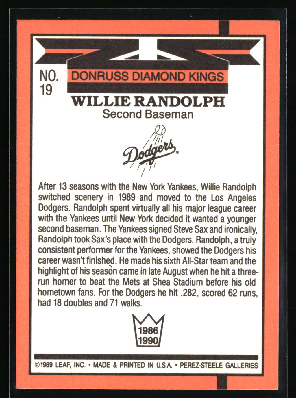 1990 Donruss #19 Willie Randolph
