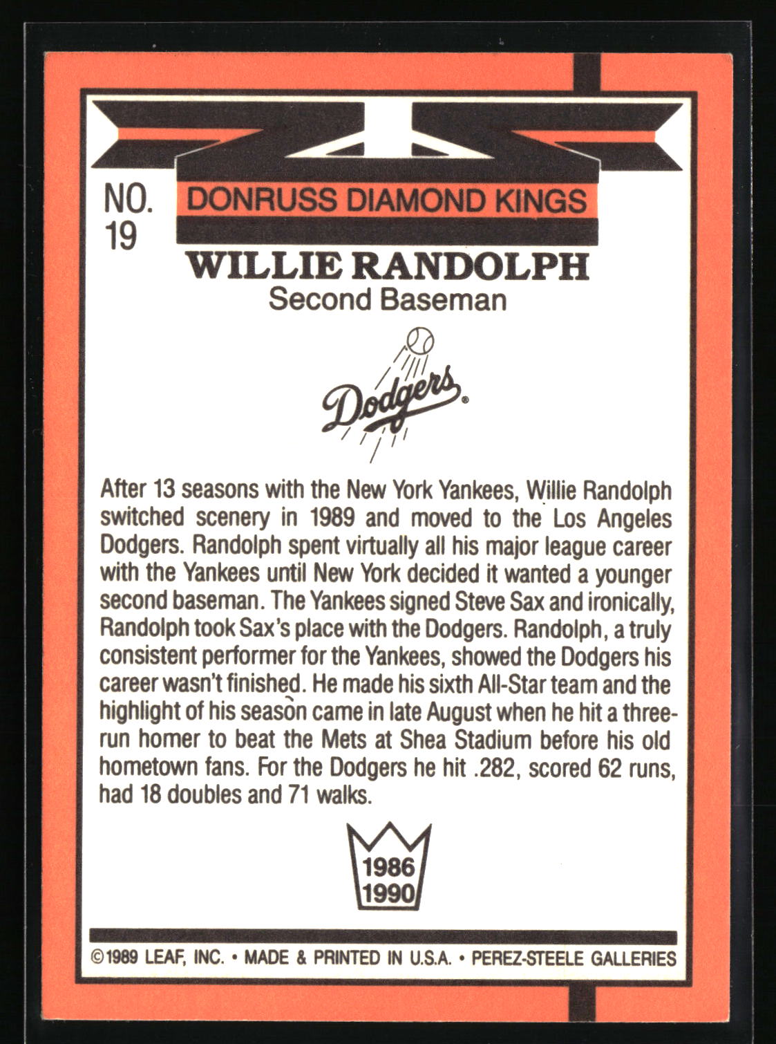 1990 Donruss #19 Willie Randolph