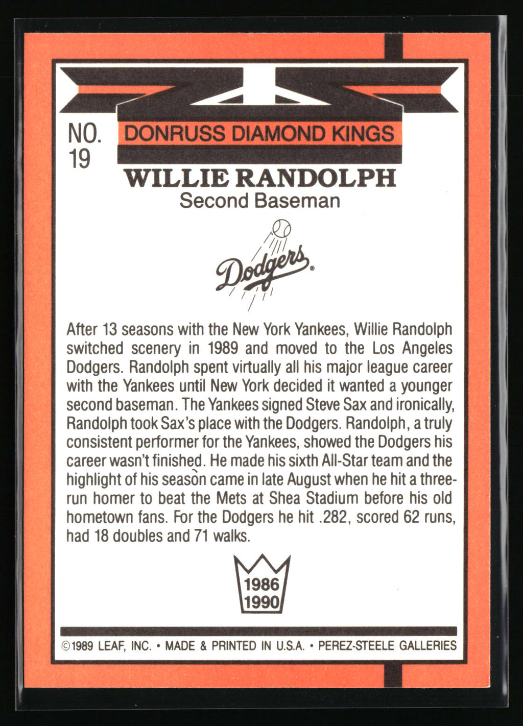 1990 Donruss #19 Willie Randolph