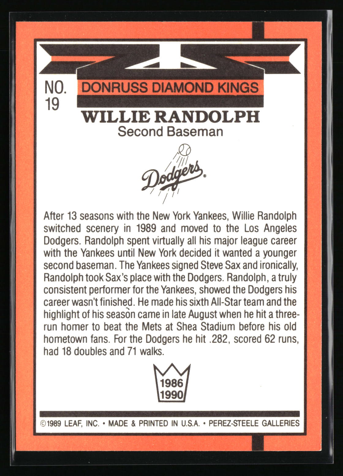 1990 Donruss #19 Willie Randolph