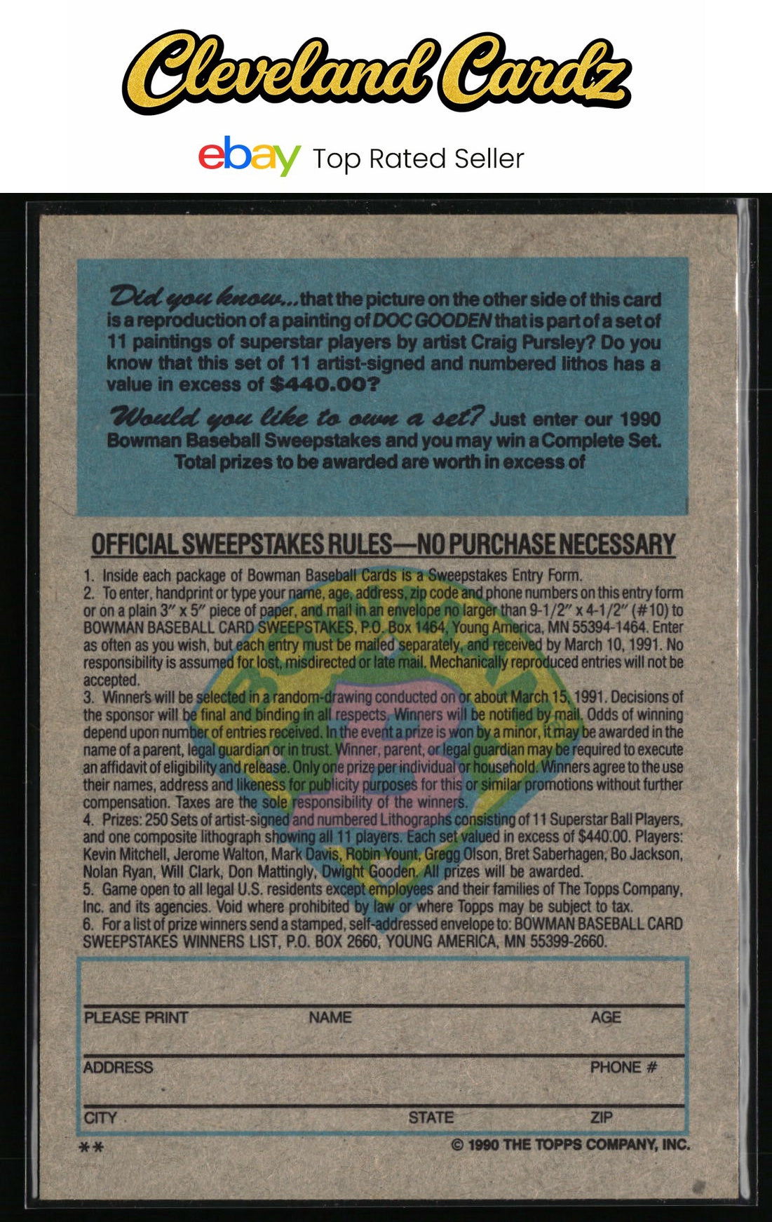 1990 Bowman #NNO Doc Gooden Sweepstakes