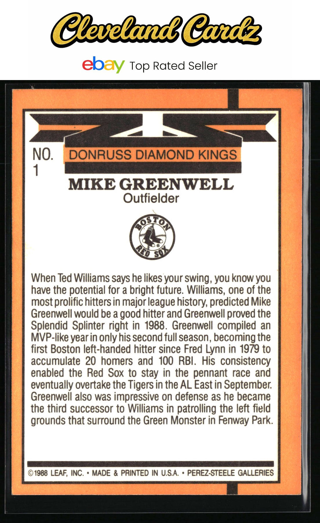 1989 Donruss #1 Mike Greenwell
