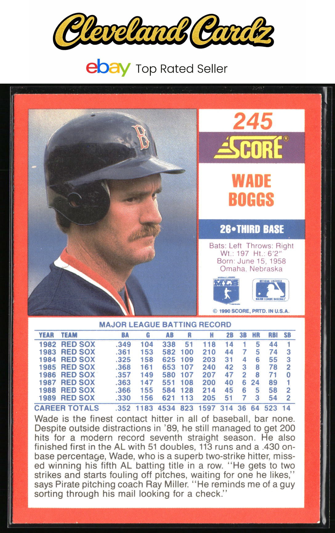 1990 Score #245 Wade Boggs