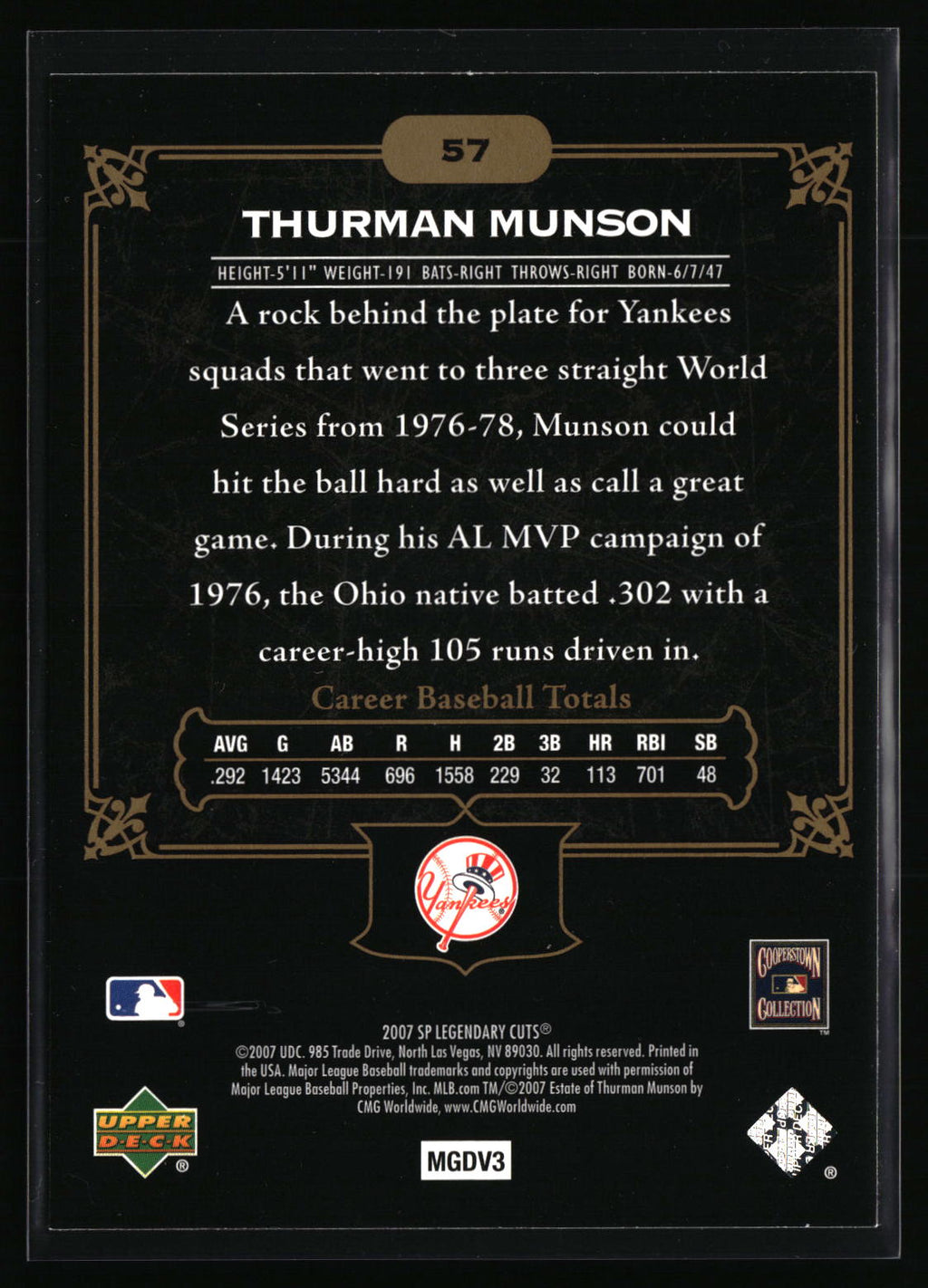 2007 SP Legendary Cuts #57 Thurman Munson