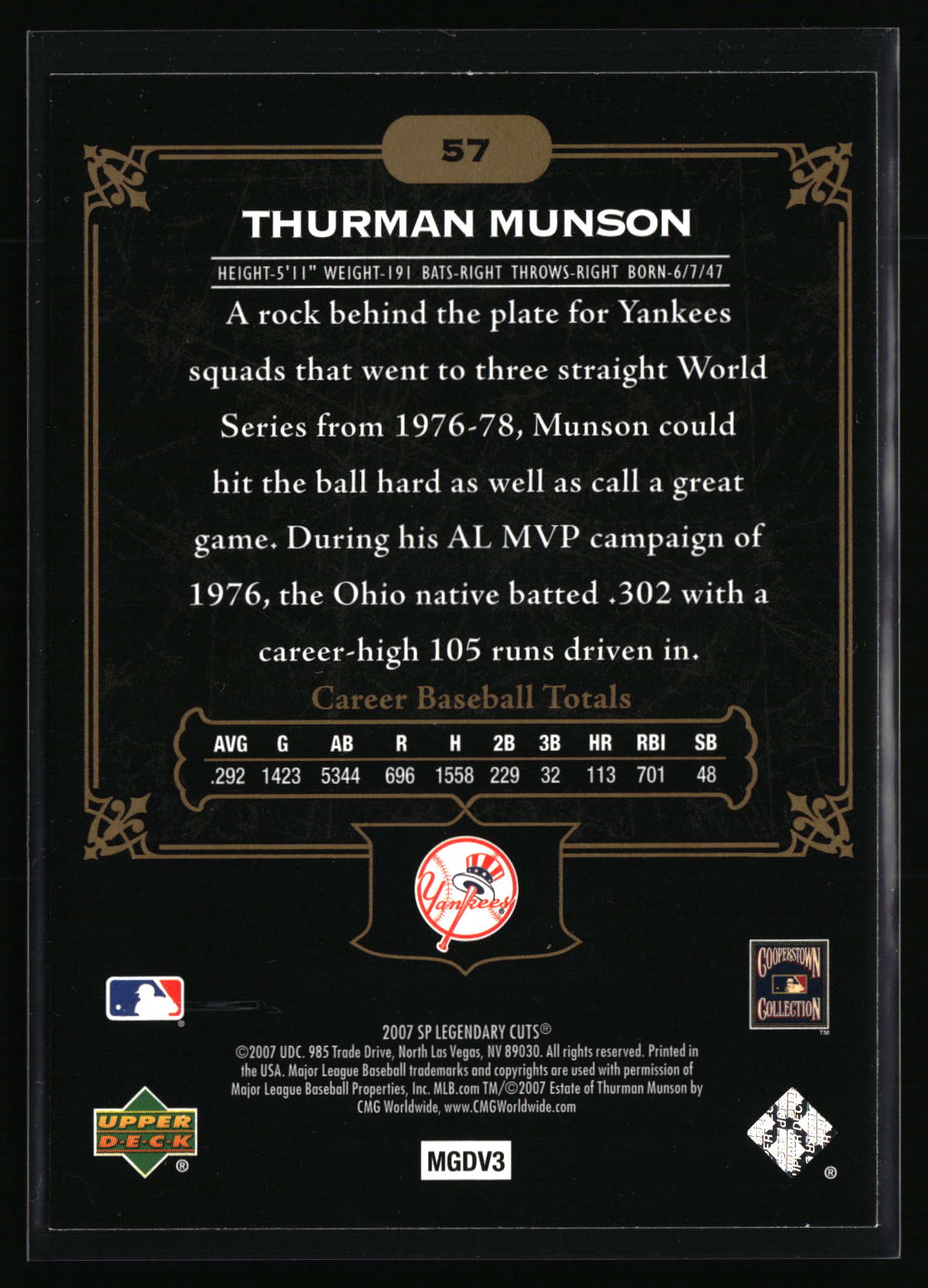 2007 SP Legendary Cuts #57 Thurman Munson