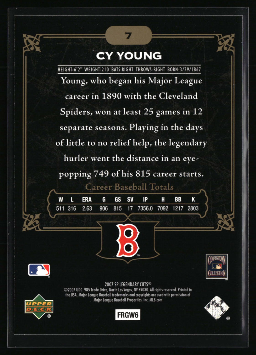 2007 SP Legendary Cuts #7 Cy Young