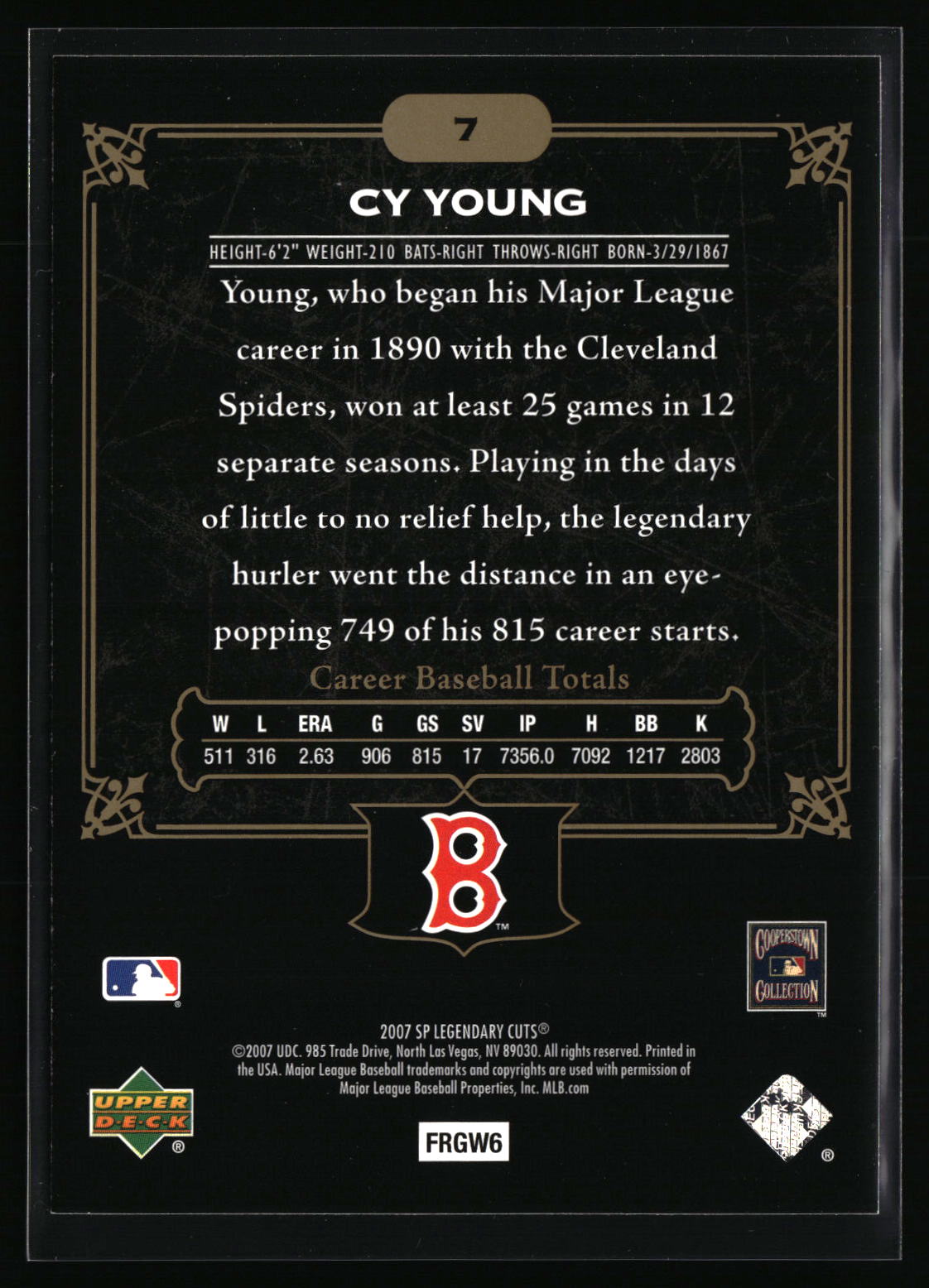 2007 SP Legendary Cuts #7 Cy Young