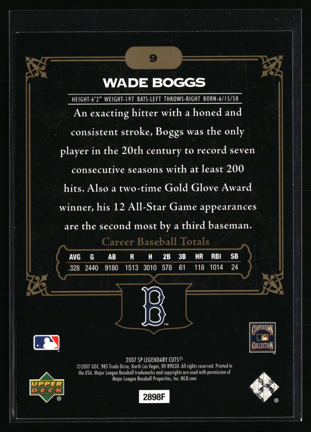 2007 SP Legendary Cuts #9 Wade Boggs