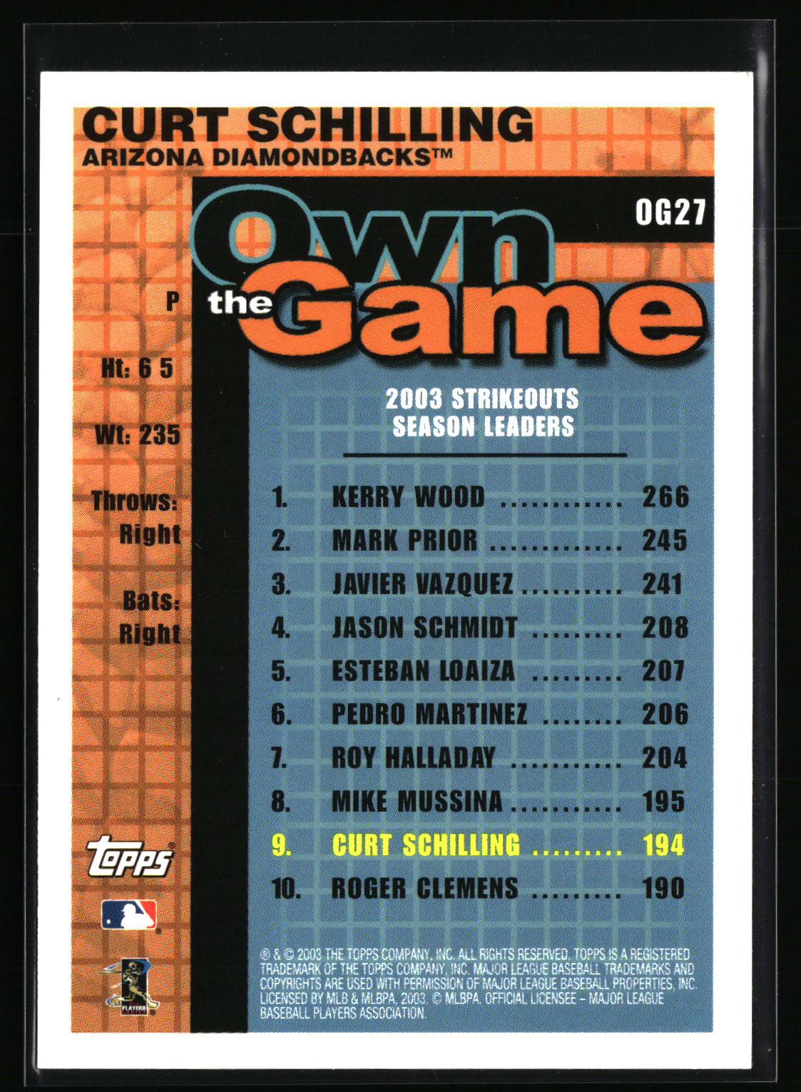 2004 Topps #OG27 Curt Schilling Own the Game
