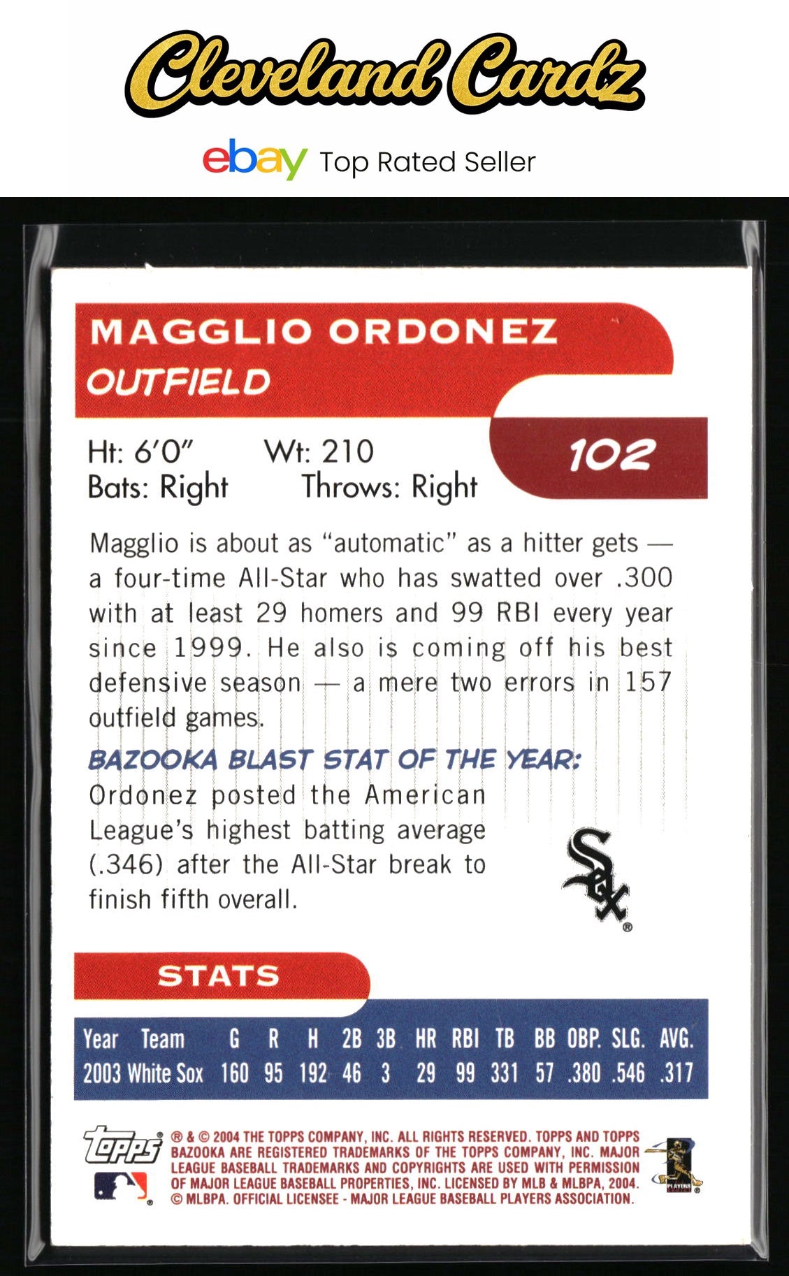 2004 Bazooka #102 Magglio Ordonez Red Chunks