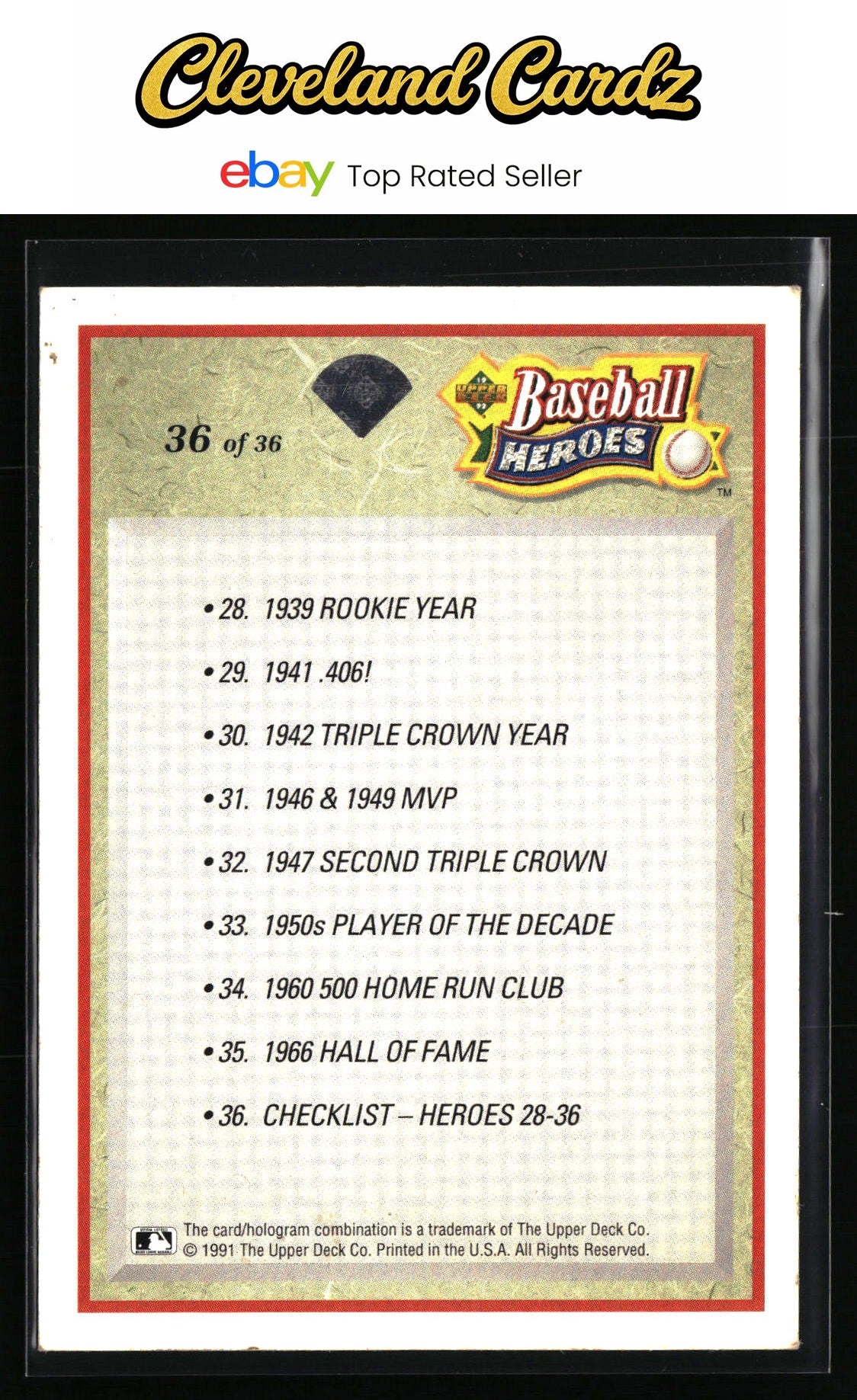 1992 Upper Deck #36 Ted Williams Baseball Heroes: Ted Williams