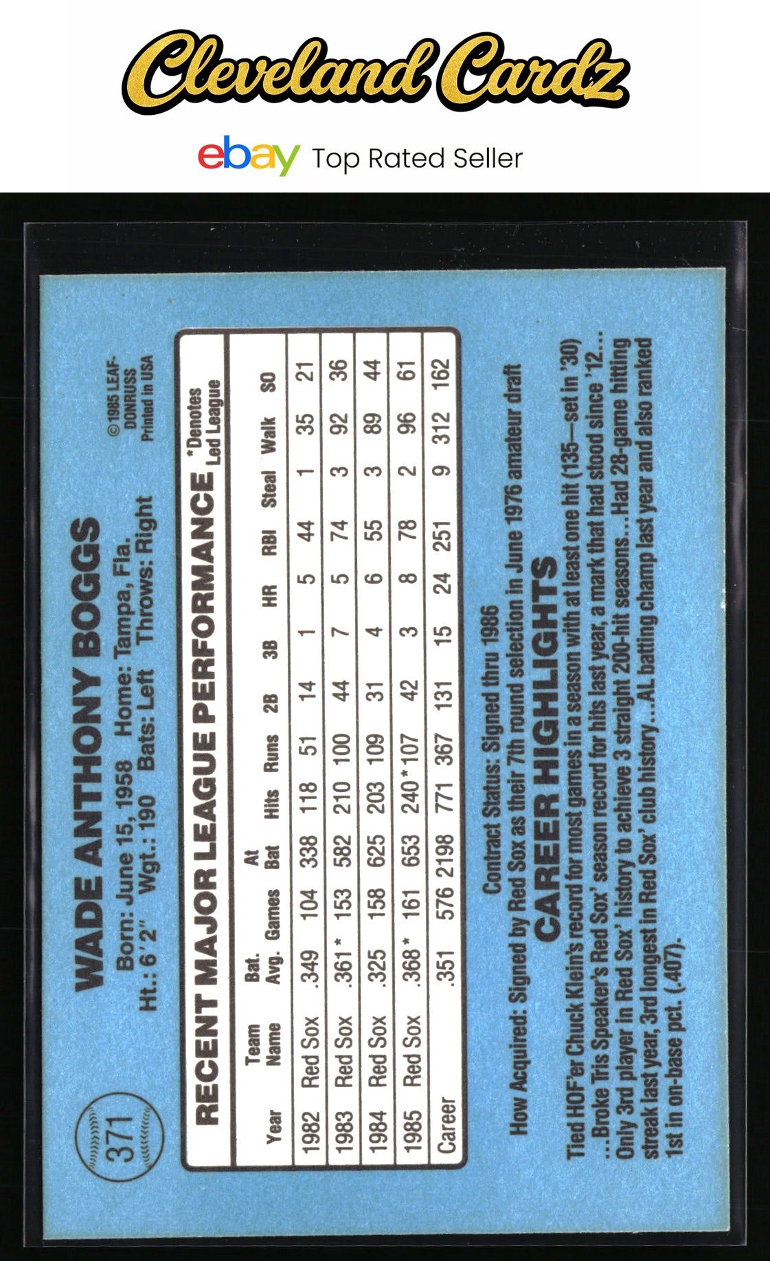 1986 Leaf #168 Wade Boggs