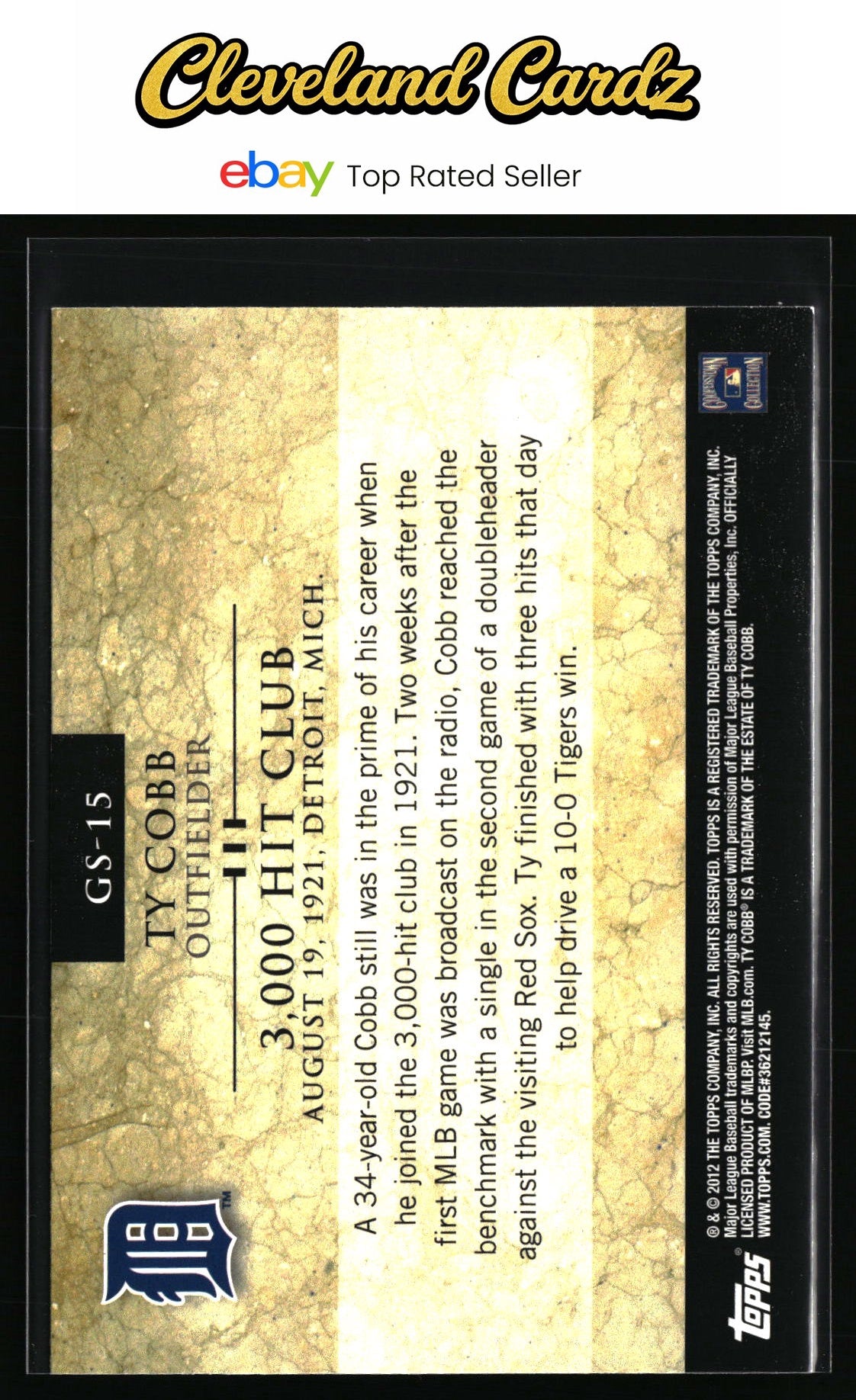 2012 Topps #GS-15 Ty Cobb Gold Standard