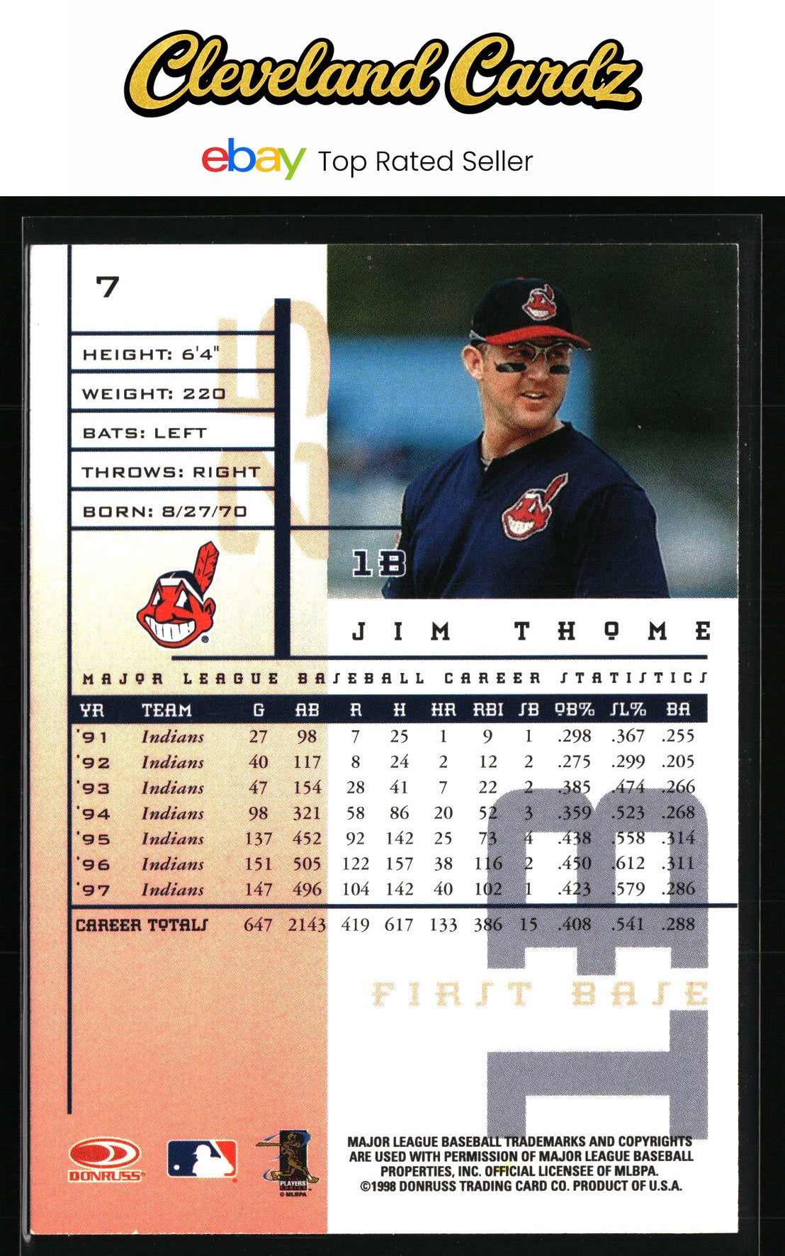 1998 Leaf Rookies & Stars #7 Jim Thome