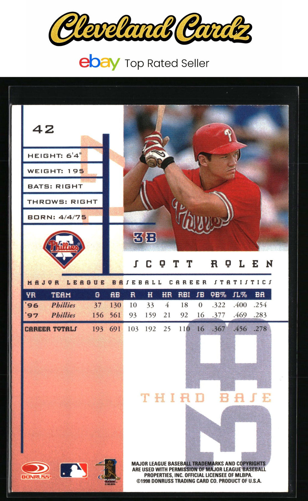1998 Leaf Rookies & Stars #42 Scott Rolen