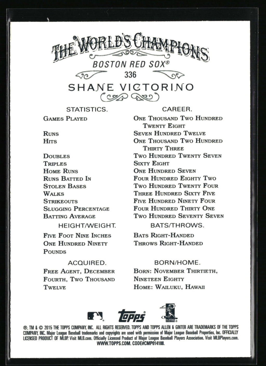 2015 Topps Allen & Ginter #336 Shane Victorino
