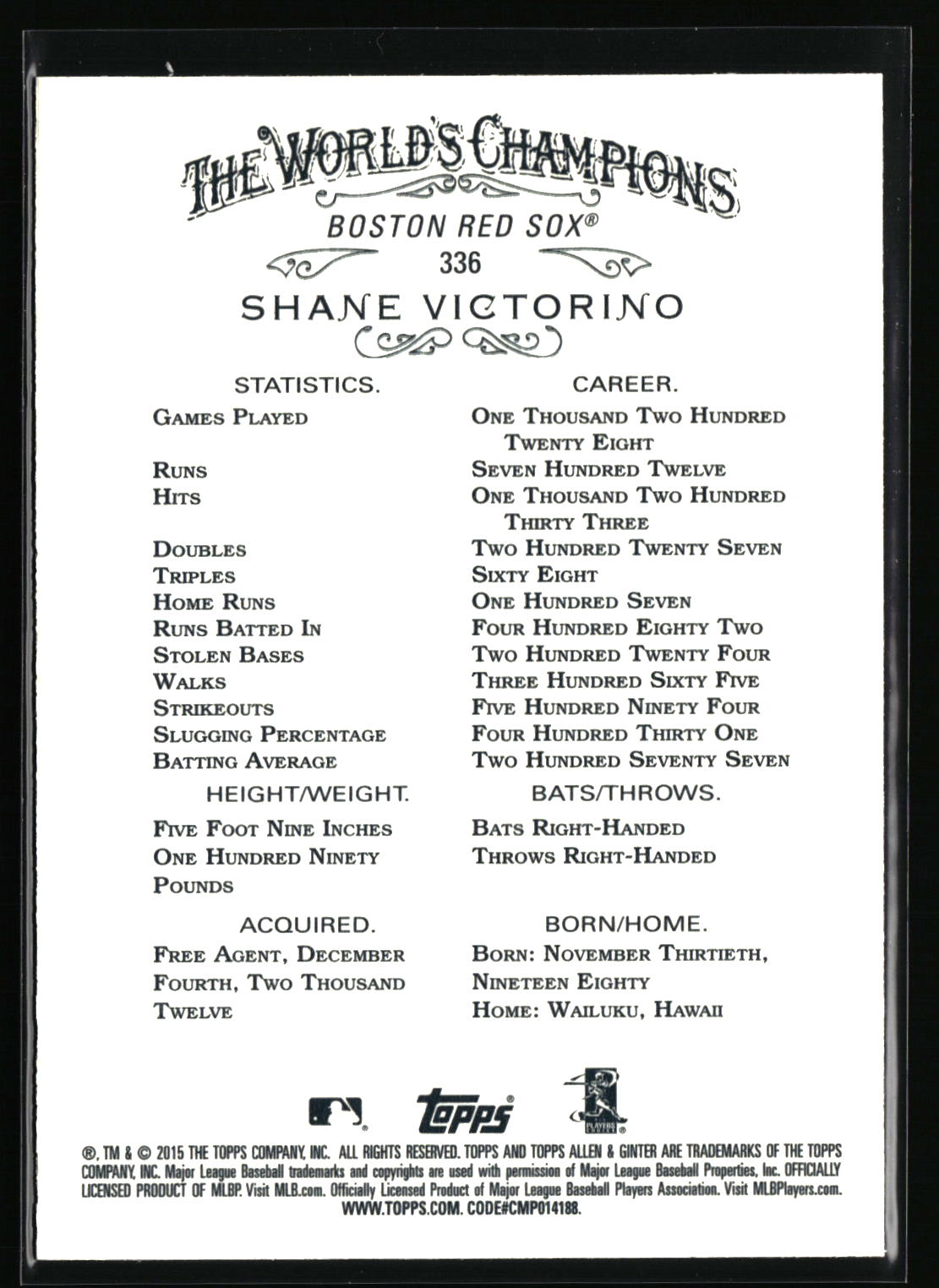 2015 Topps Allen & Ginter #336 Shane Victorino