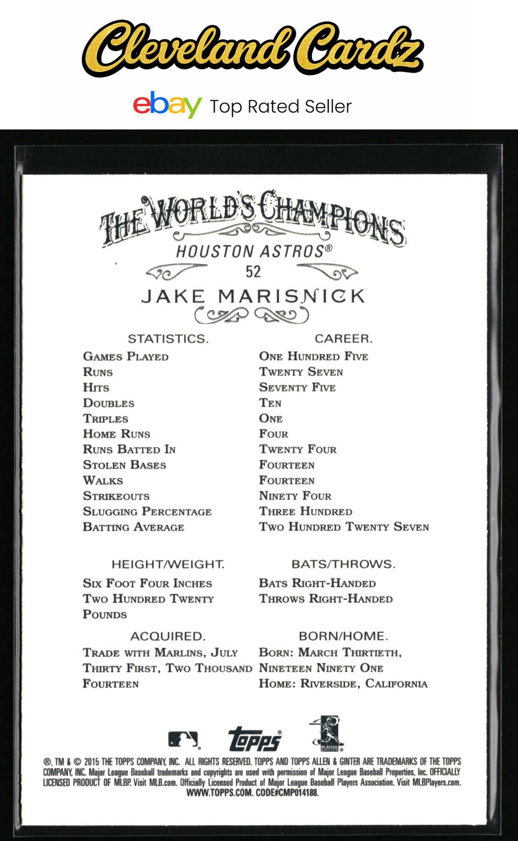 2015 Topps Allen & Ginter #52 Jake Marisnick