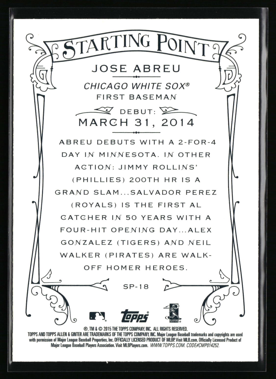 2015 Topps Allen & Ginter #SP-18 Jose Abreu Starting Points