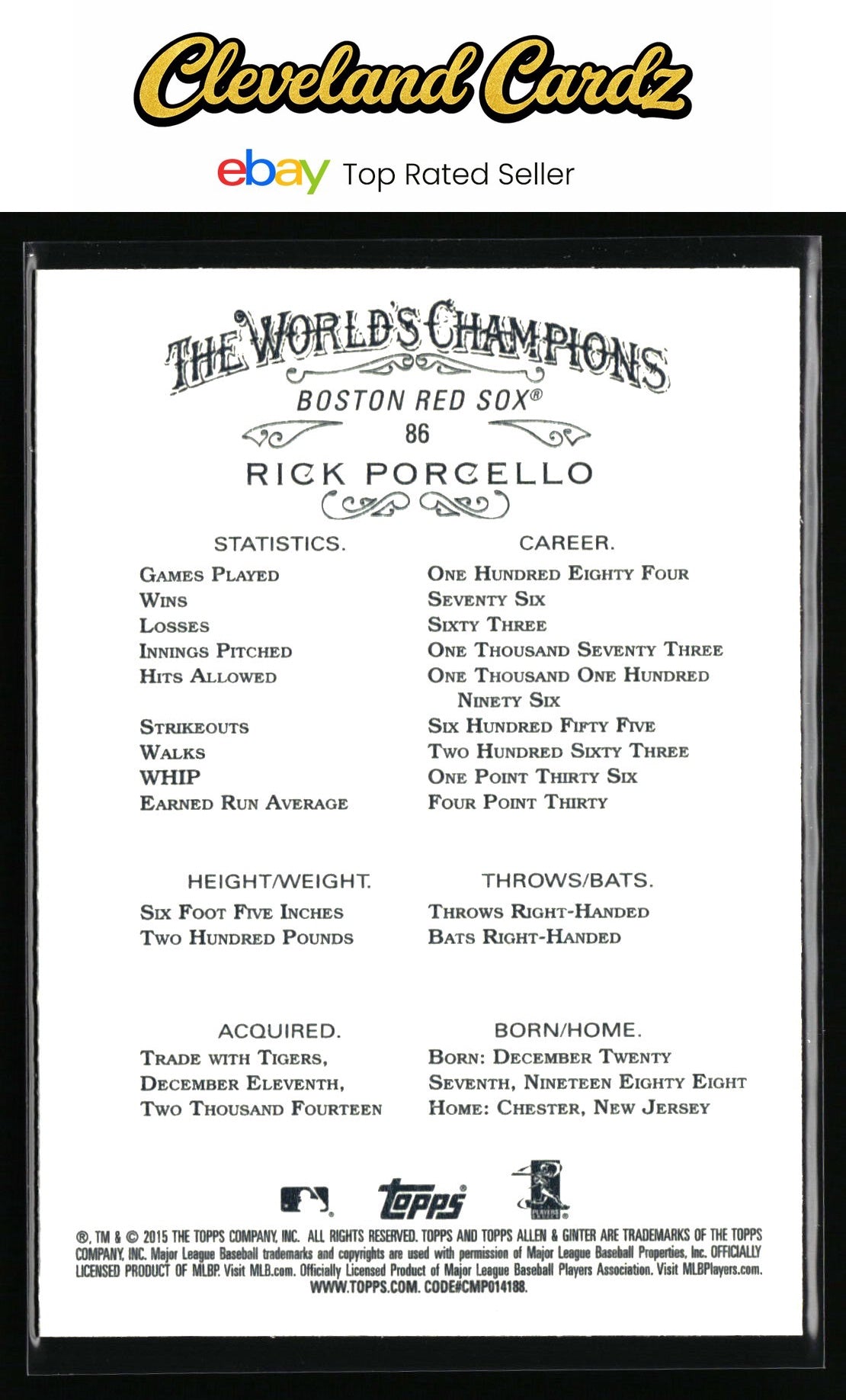 2015 Topps Allen & Ginter #86 Rick Porcello