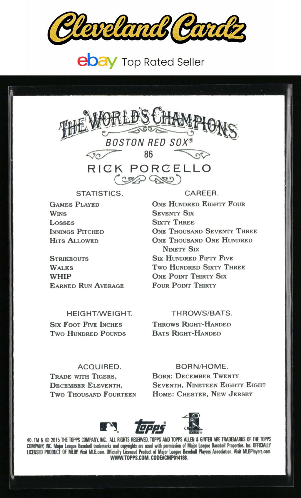 2015 Topps Allen & Ginter #86 Rick Porcello