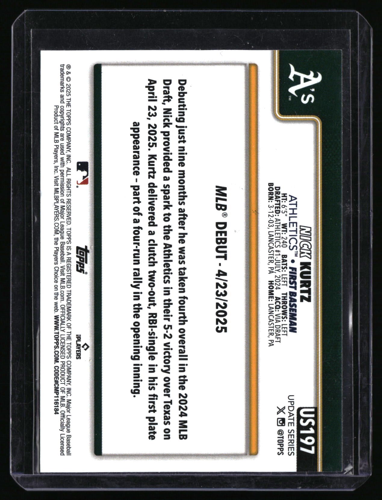 2025 Topps Update #US197 Nick Kurtz
