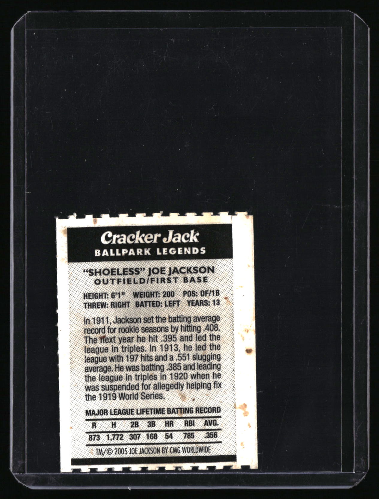 2005 Cracker Jack Ballpark Legends #NNO Joe Jackson