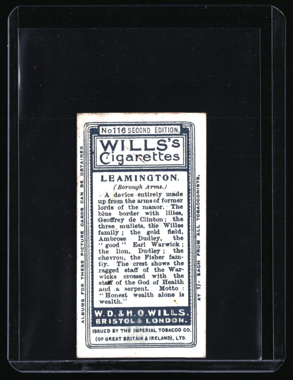 1905 Wills's Cigarettes Borough Arms #116 Leamington
