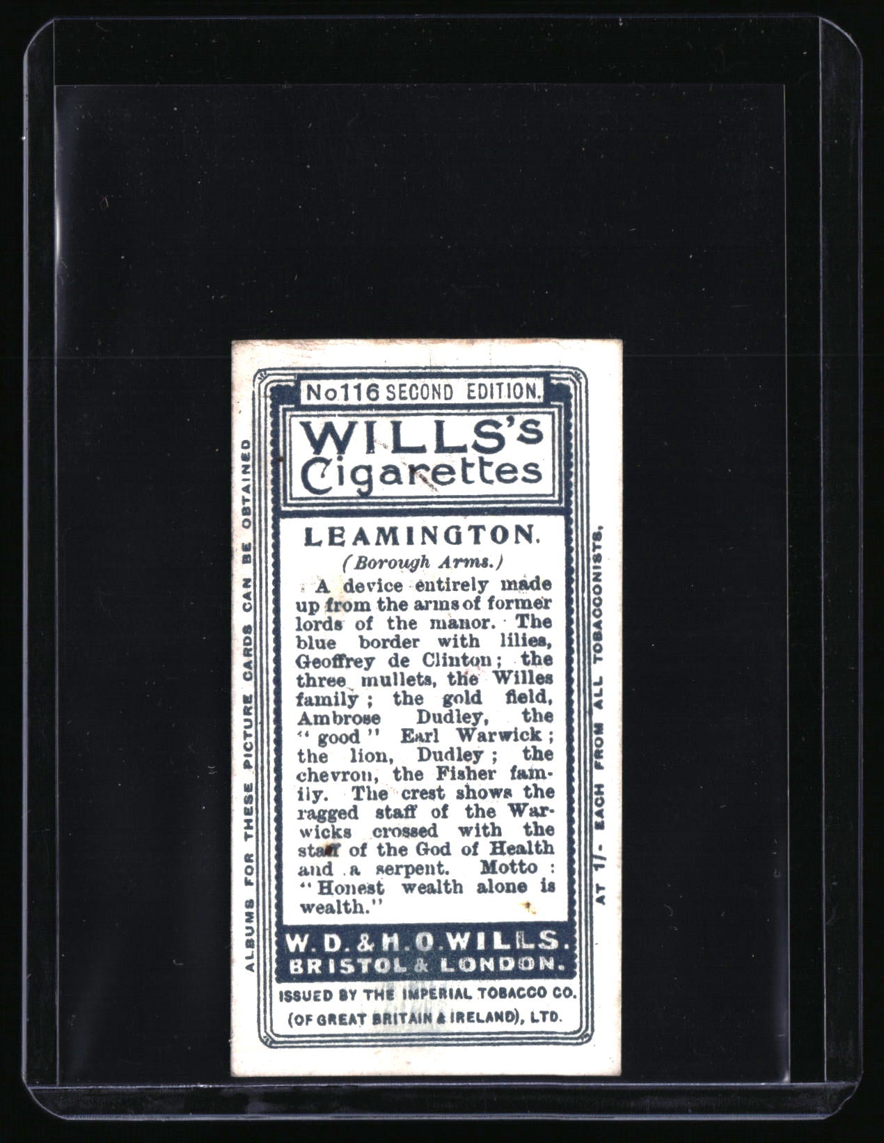 1905 Wills's Cigarettes Borough Arms #116 Leamington