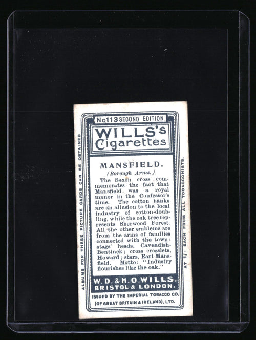 1905 Wills's Cigarettes Borough Arms #113 Mansfield