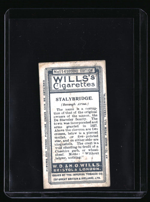 1905 Wills's Cigarettes Borough Arms #114 Stalybridge