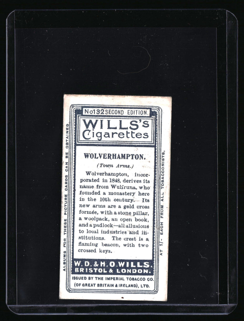 1905 Wills's Cigarettes Town Arms #132 Wolverhampton