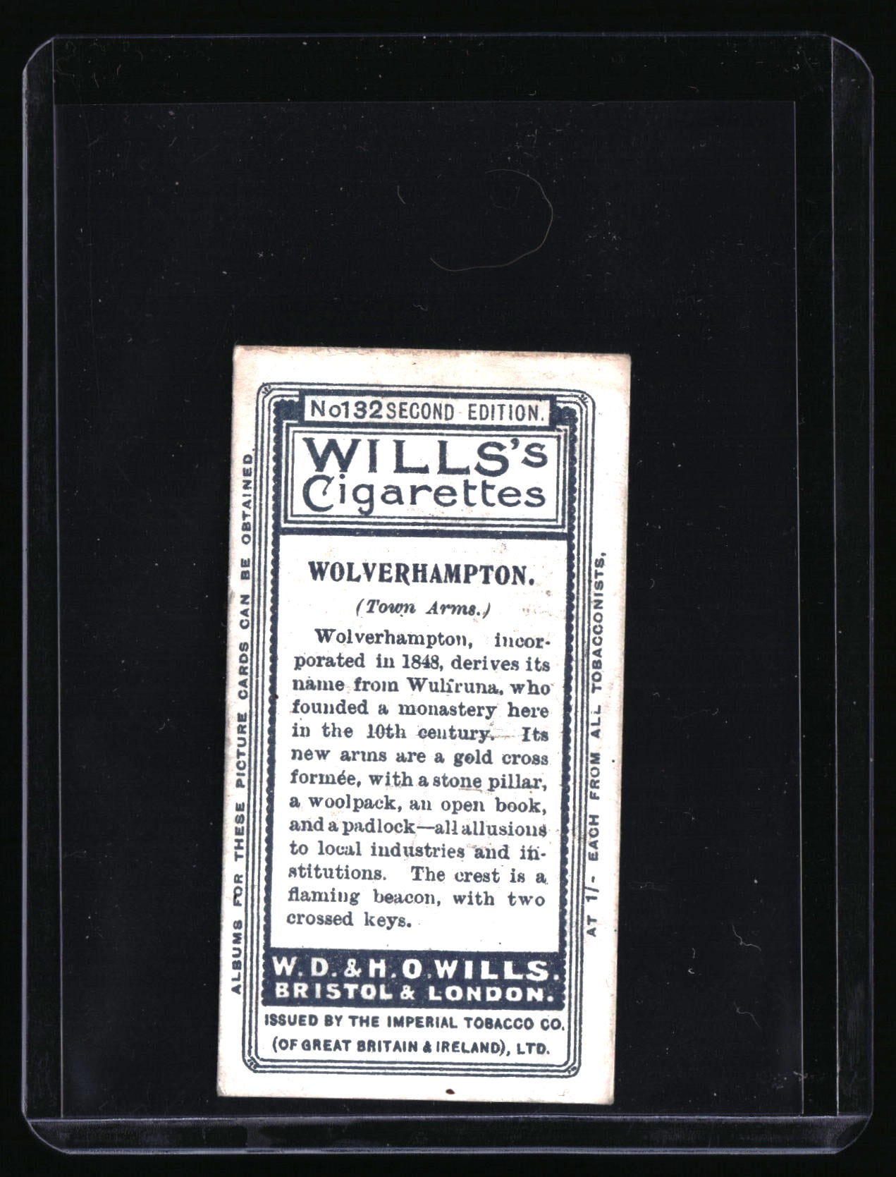 1905 Wills's Cigarettes Town Arms #132 Wolverhampton