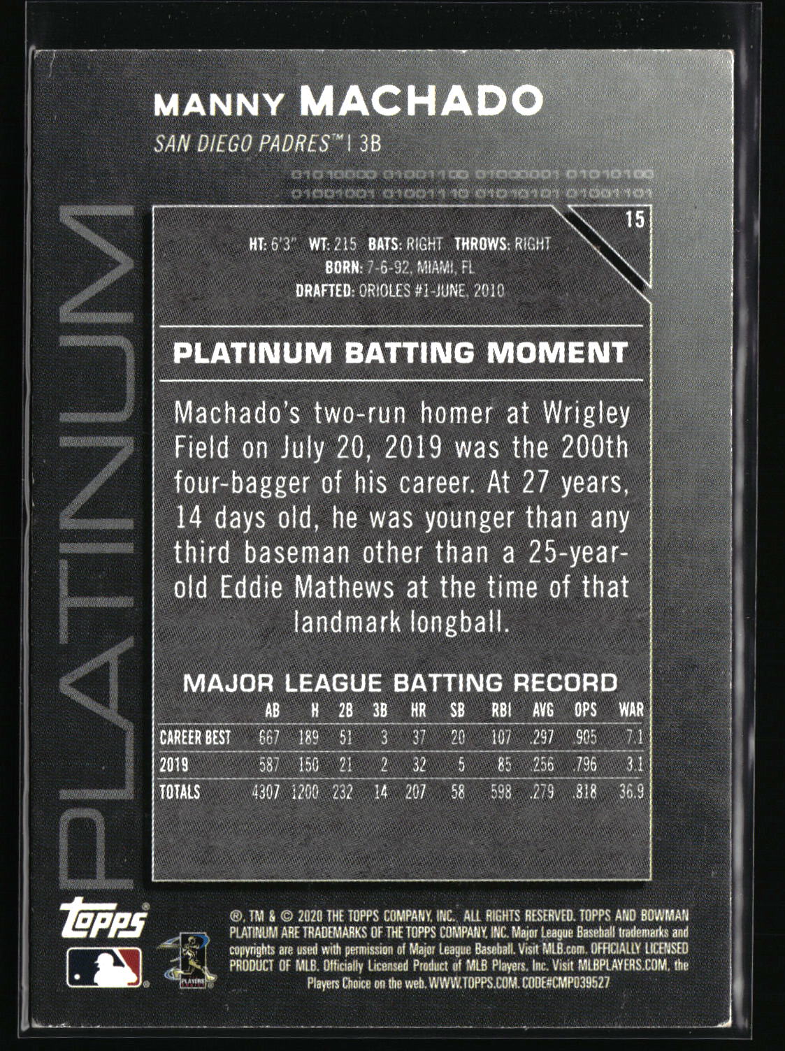 2020 Bowman Platinum #15 Manny Machado Refractor
