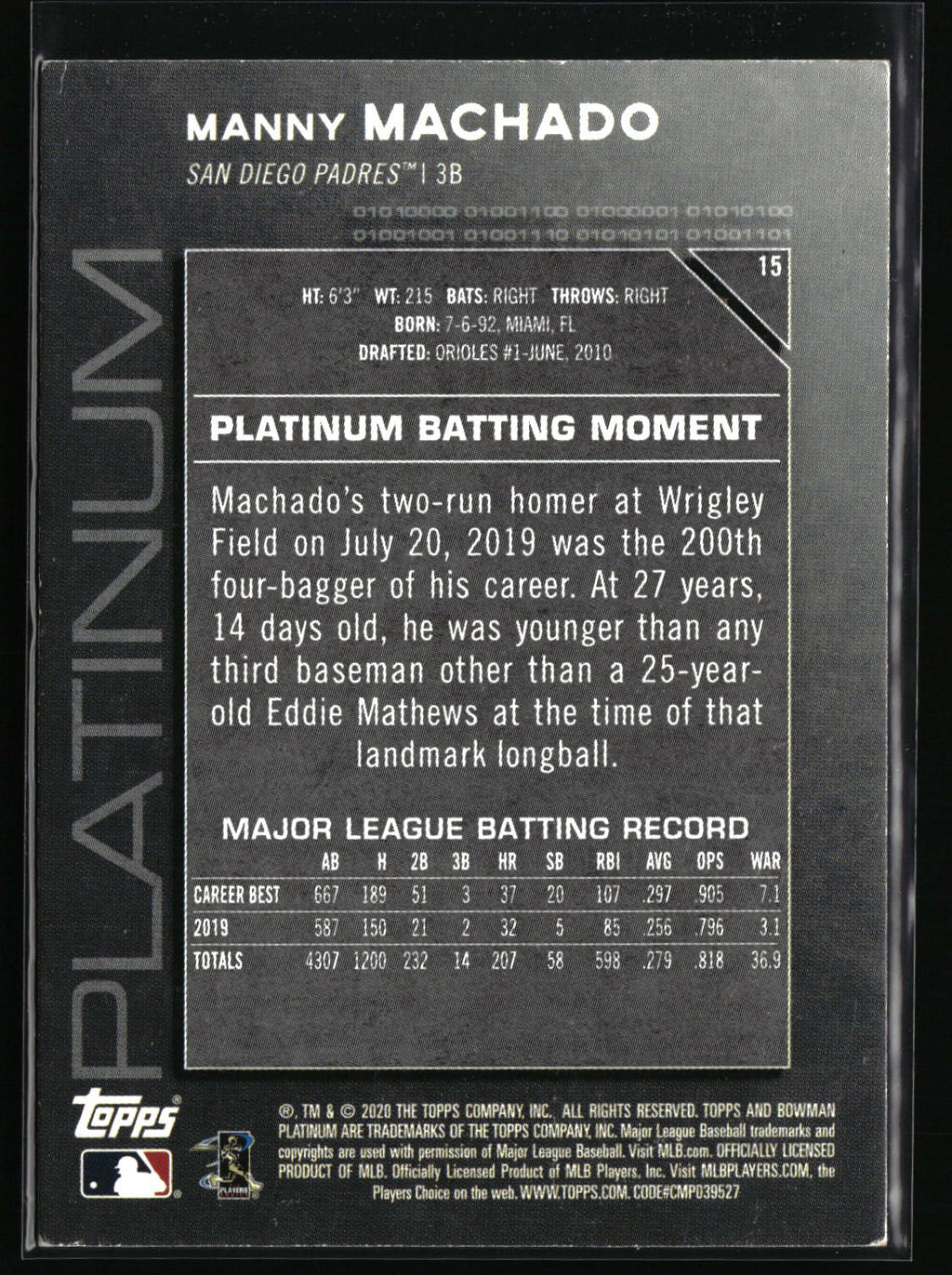 2020 Bowman Platinum #15 Manny Machado Refractor