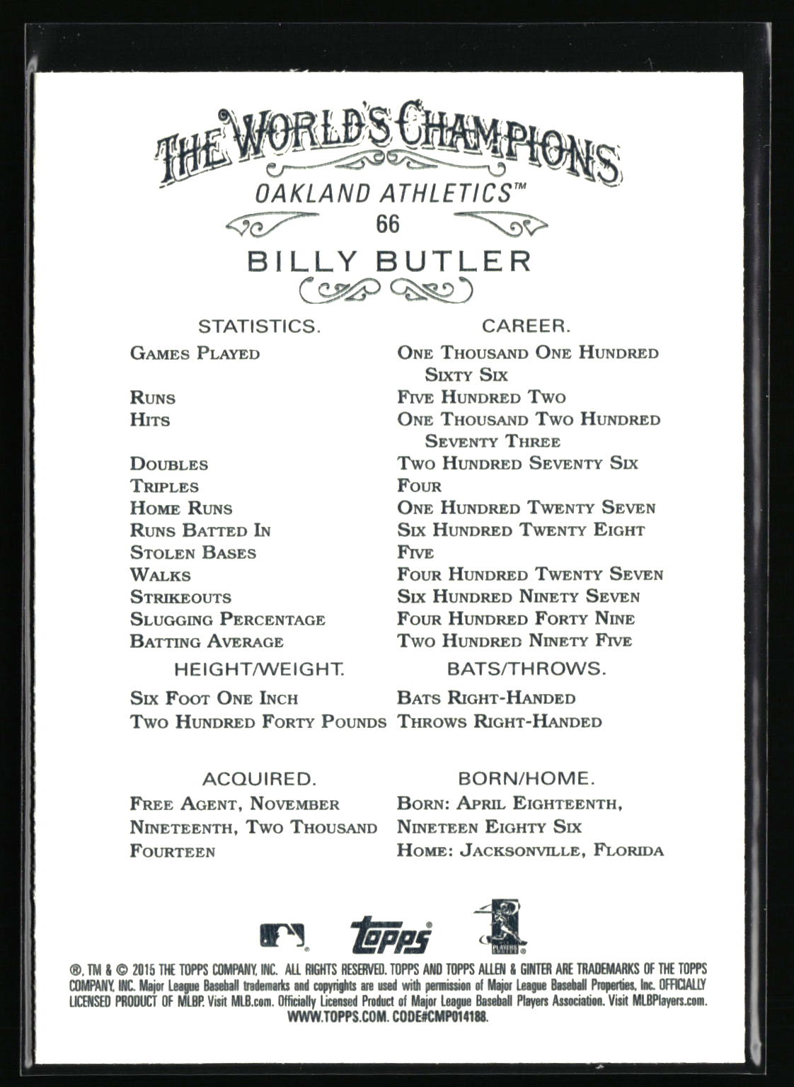2015 Topps Allen & Ginter #66 Billy Butler