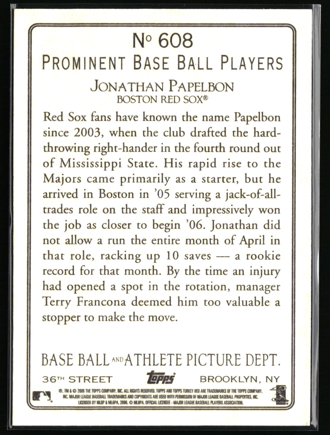 2006 Topps Turkey Red #608 Jonathan Papelbon