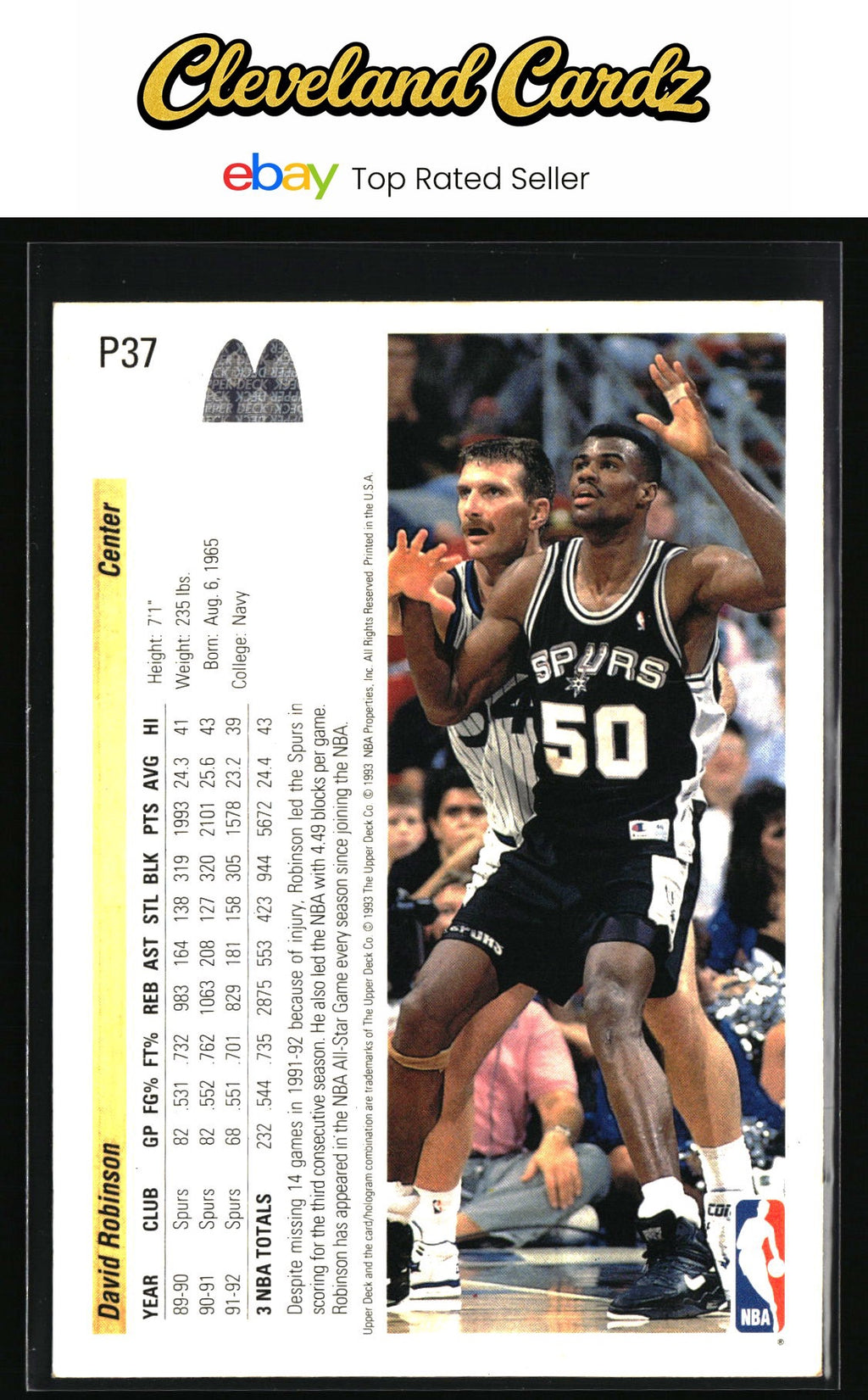 1992-93 Upper Deck McDonald's #P37 David Robinson