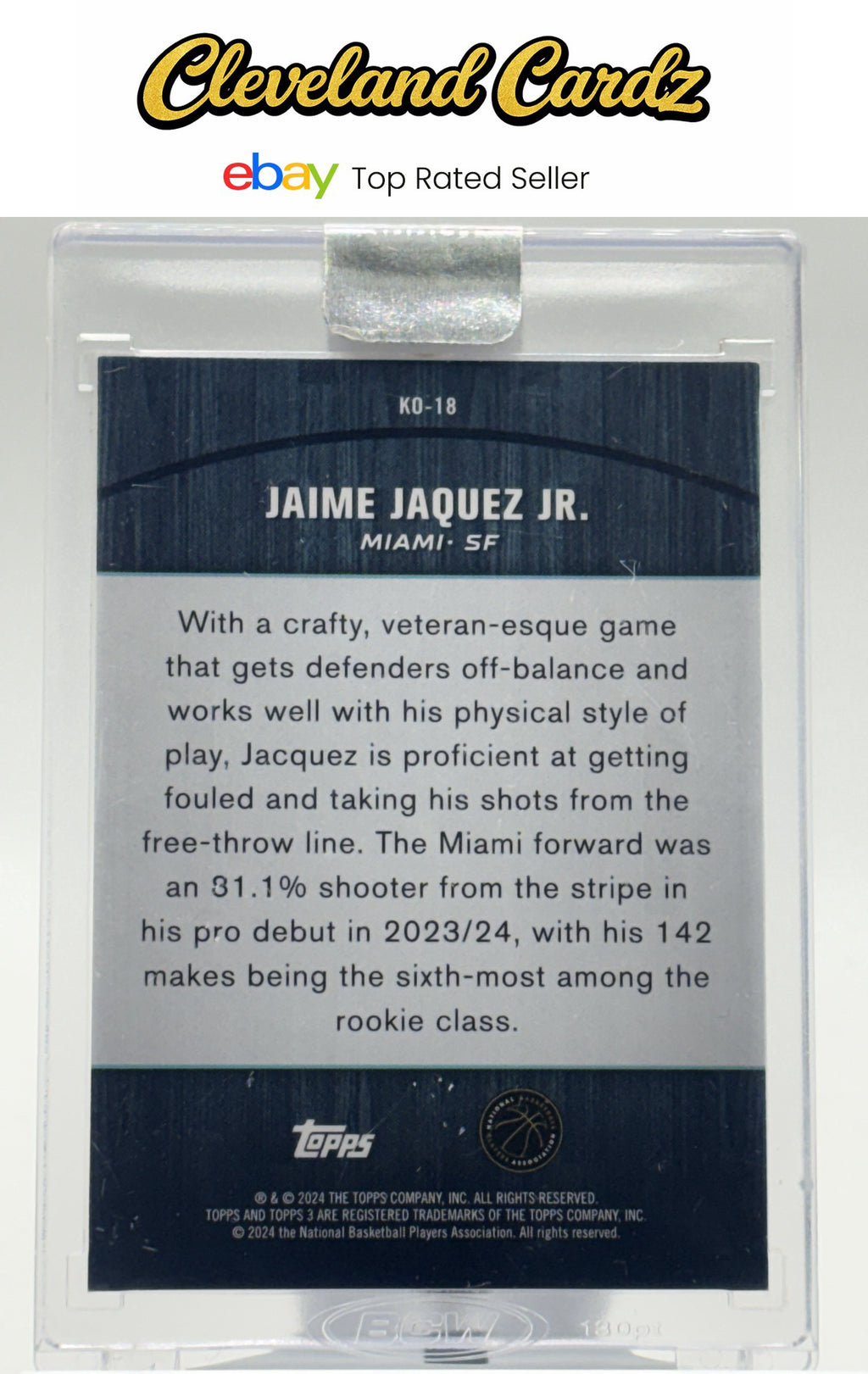 2024 Topps Three #KO-18 Jaime Jaquez Jr. Blue #11/15 JERSEY # MATCH RC