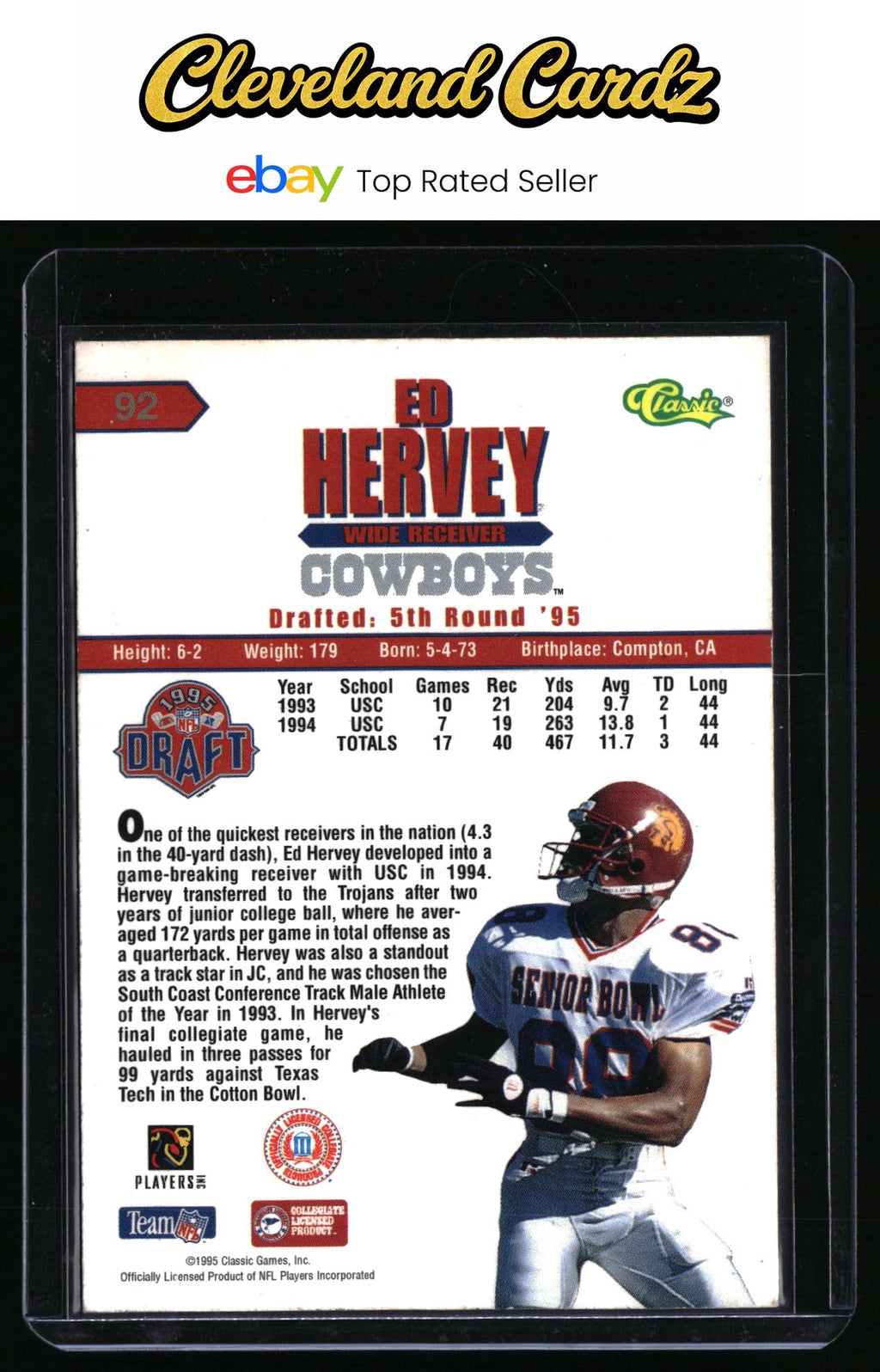 1995 Classic NFL Rookies #92 Ed Hervey