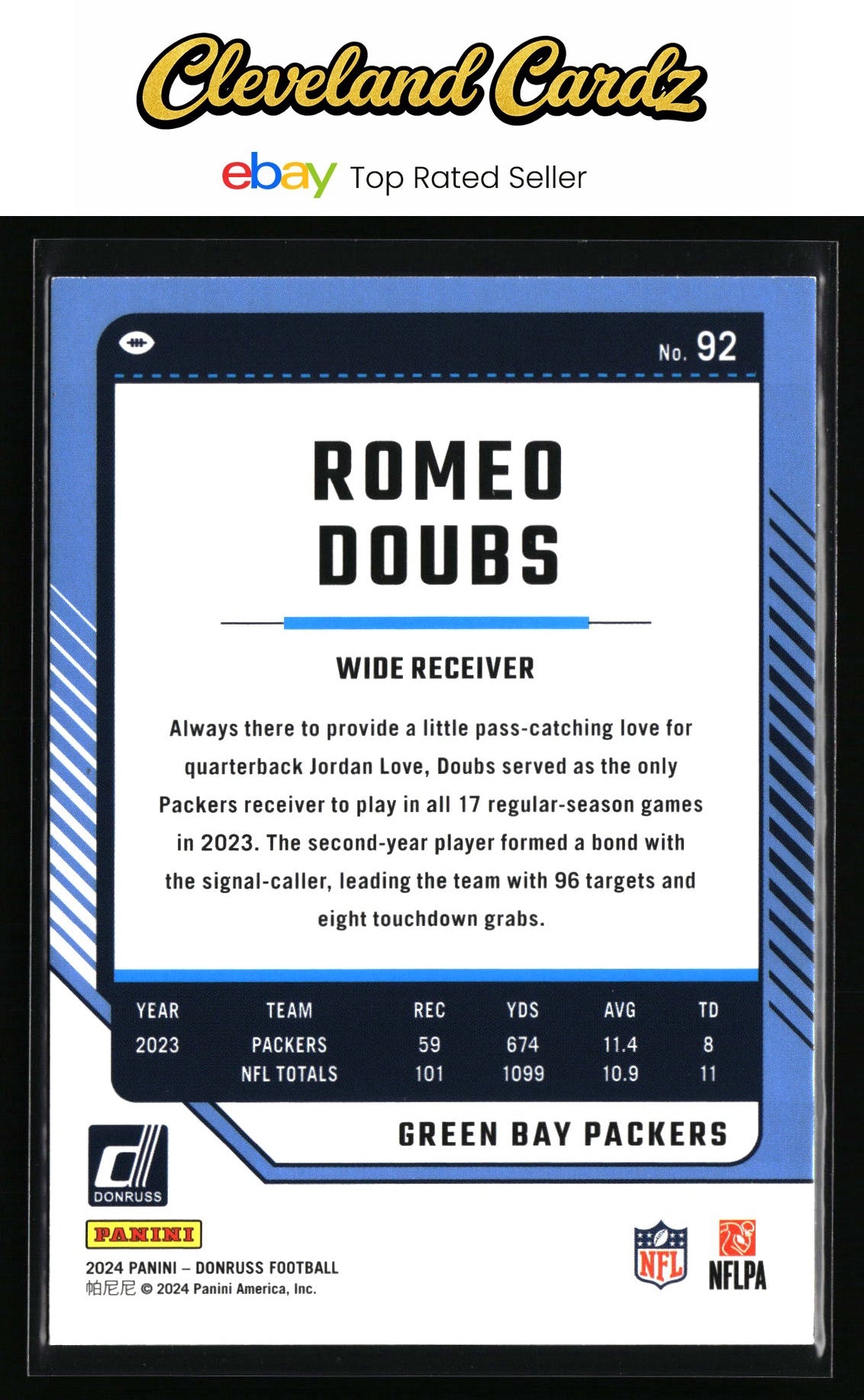 2024 Donruss #92 Romeo Doubs Press Proof Red