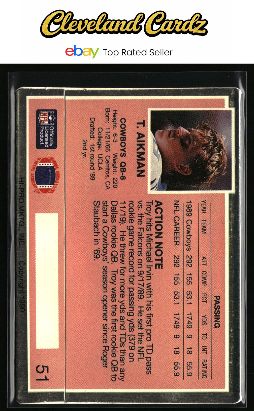 1990 Action Packed #51 Troy Aikman