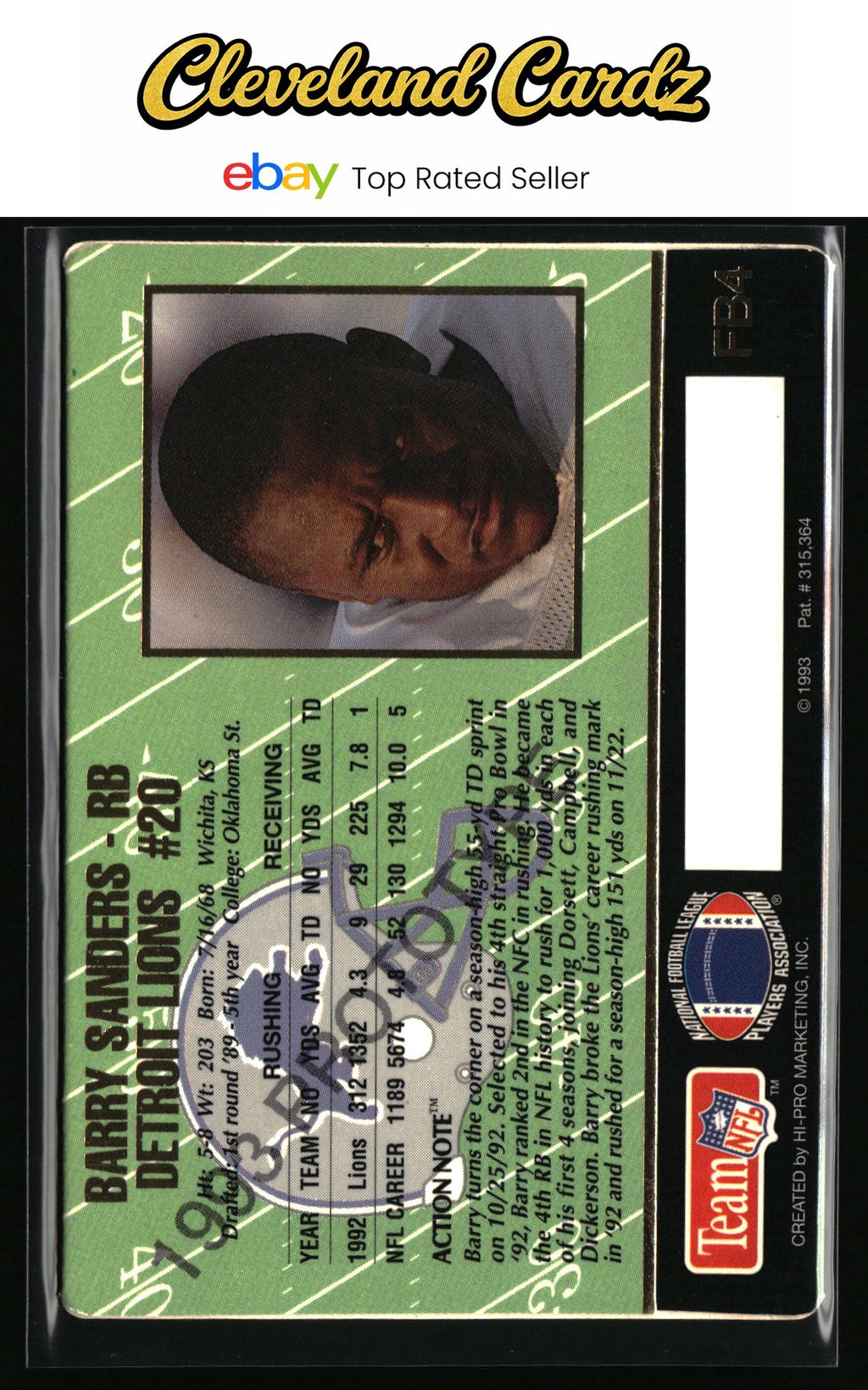 1993 Action Packed #FB4 Barry Sanders Prototypes