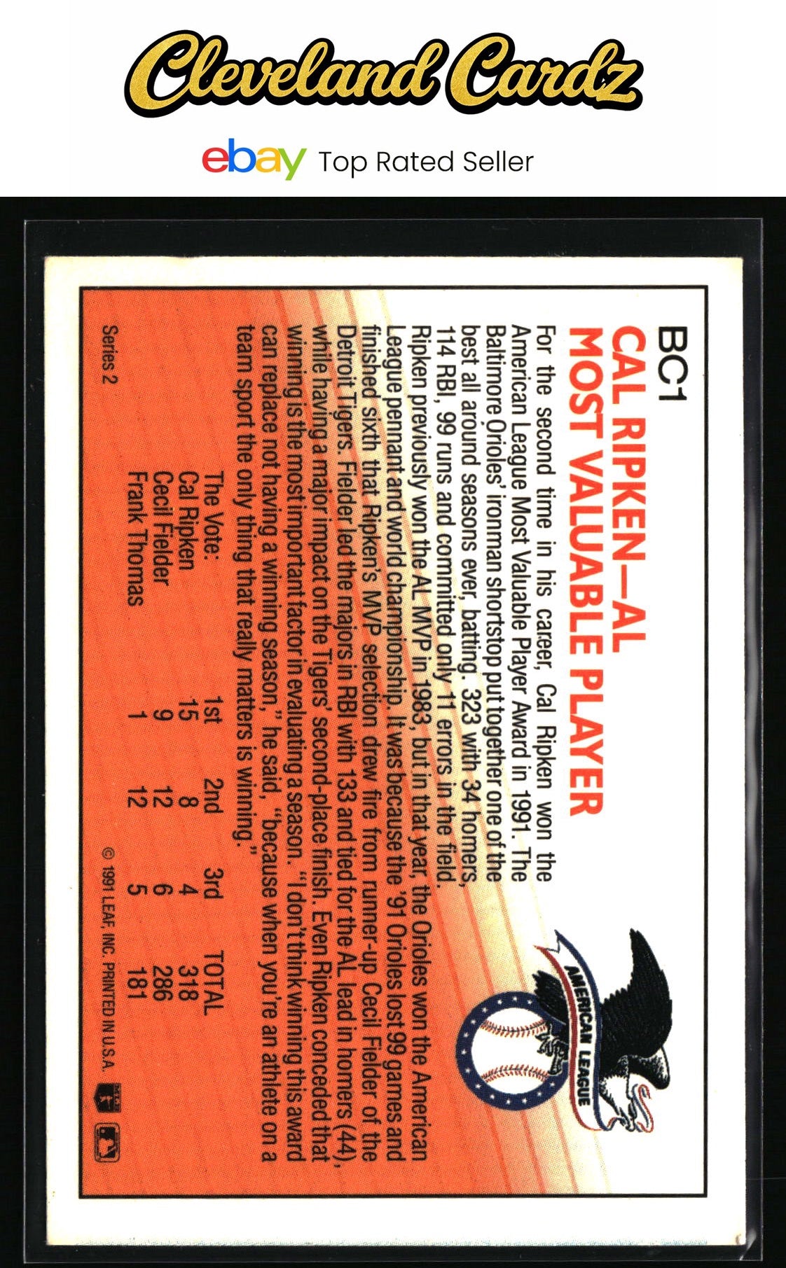 1992 Donruss #BC1 Cal Ripken Jr. Bonus Cards